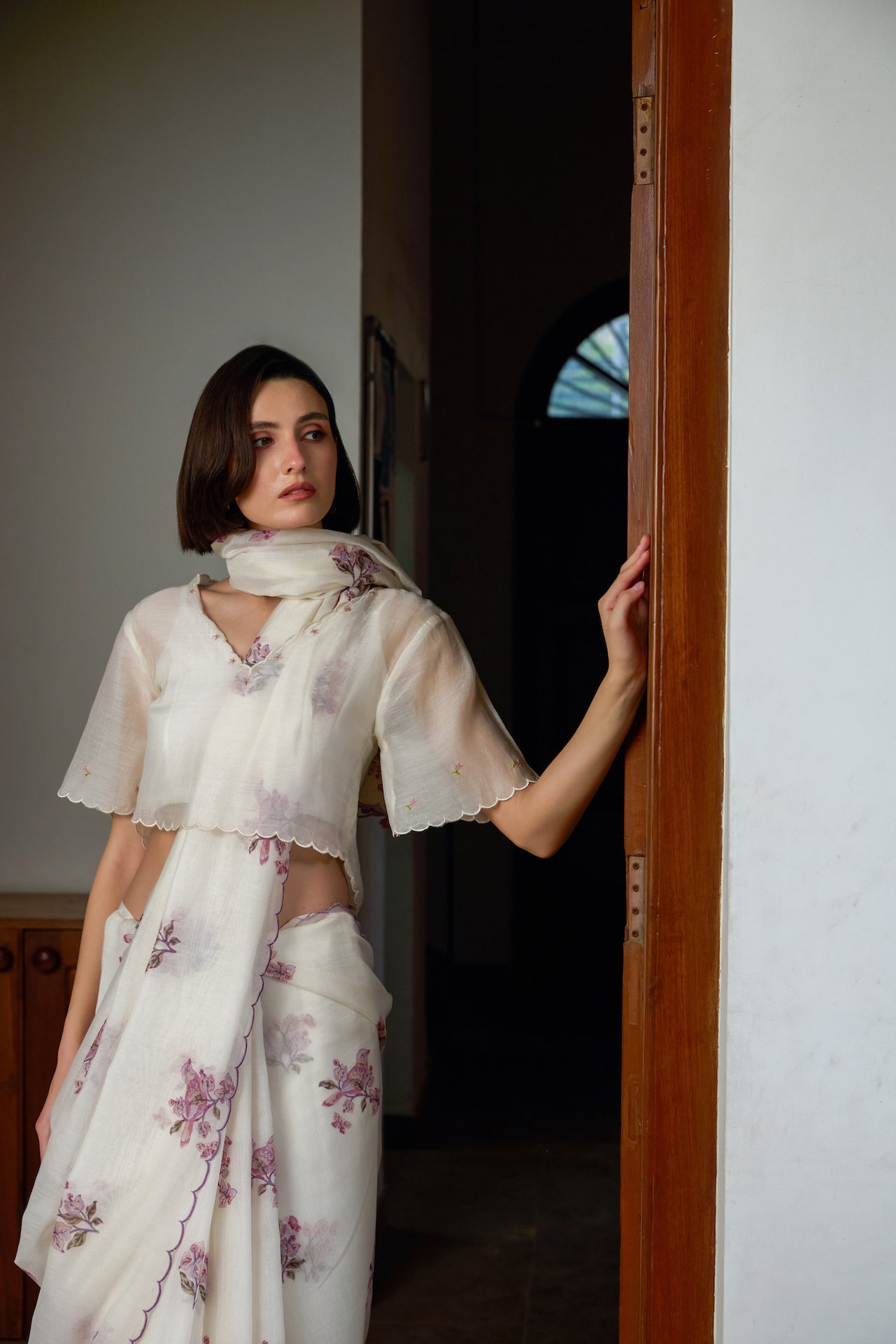 THE WINTER DOVE SAREE WITH UNSTITCHED BLOUSE