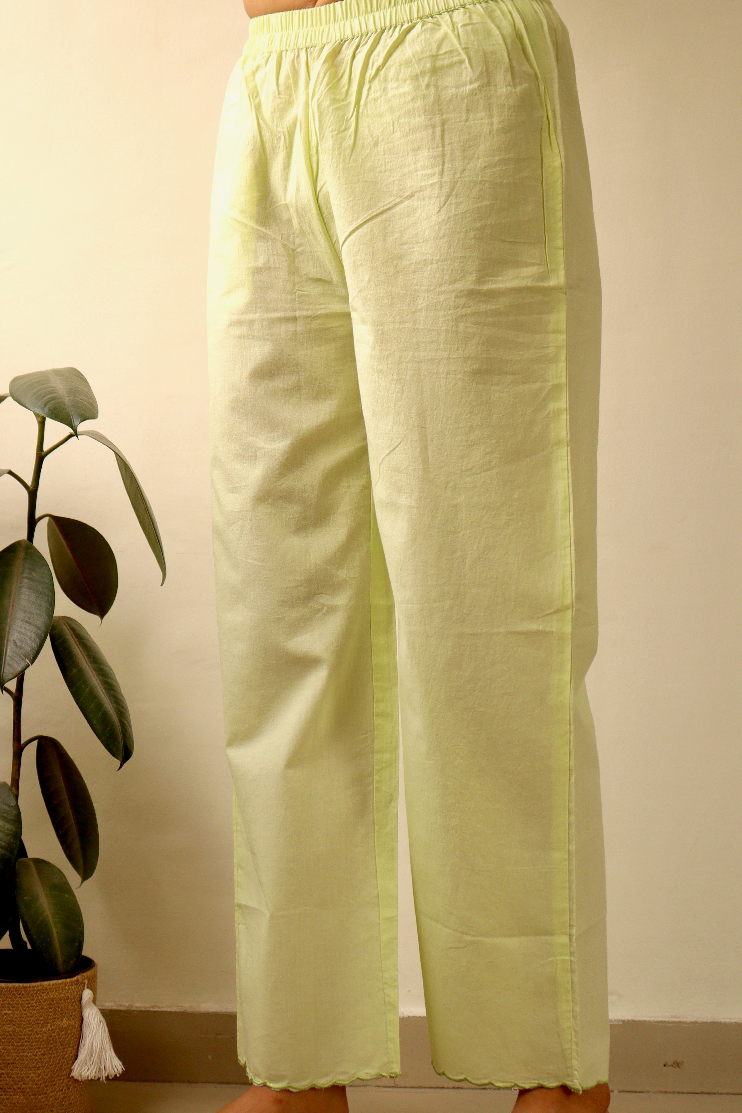 PISTA GREEN COTTON WIDE LEG PANTS