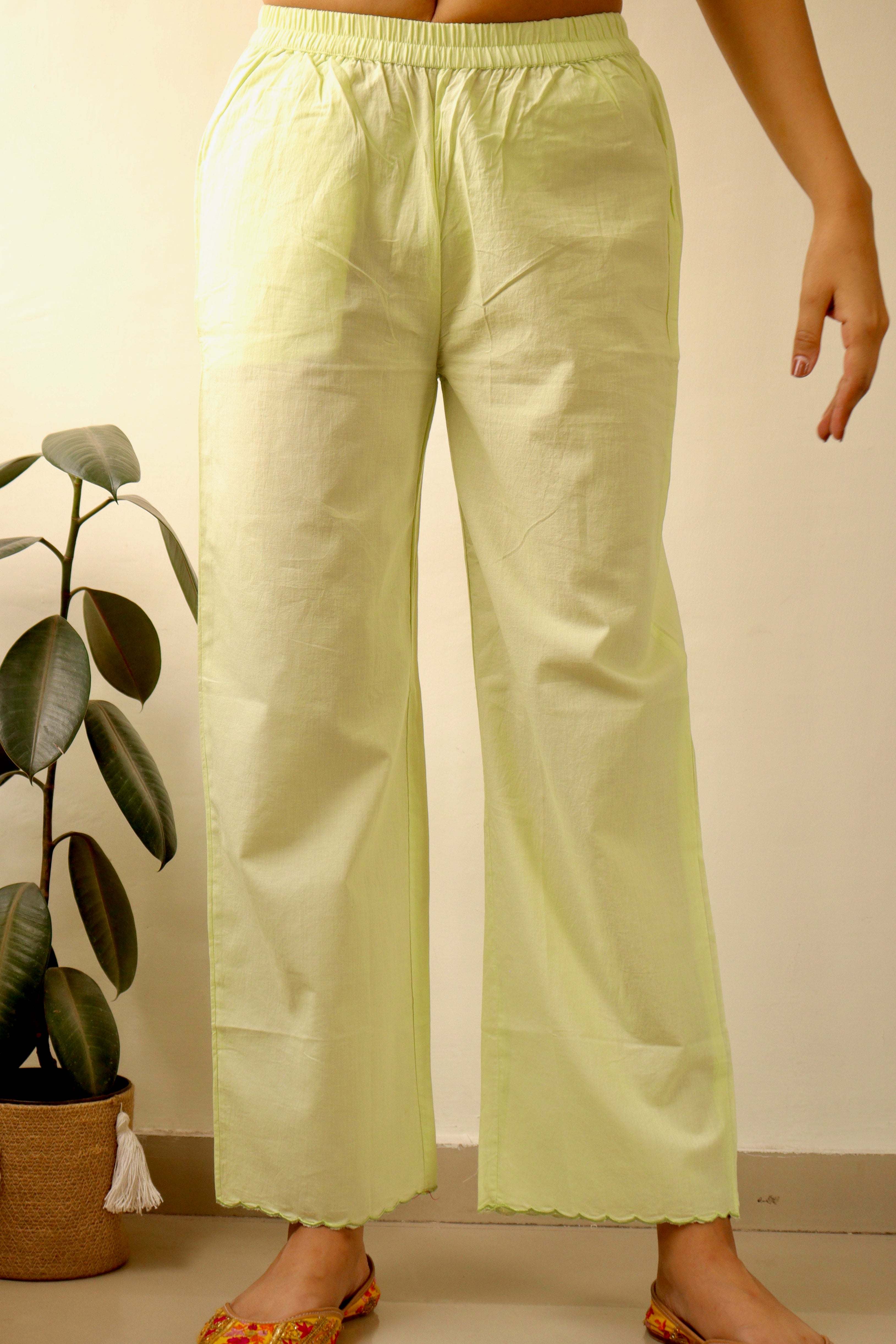 PISTA GREEN COTTON WIDE LEG PANTS