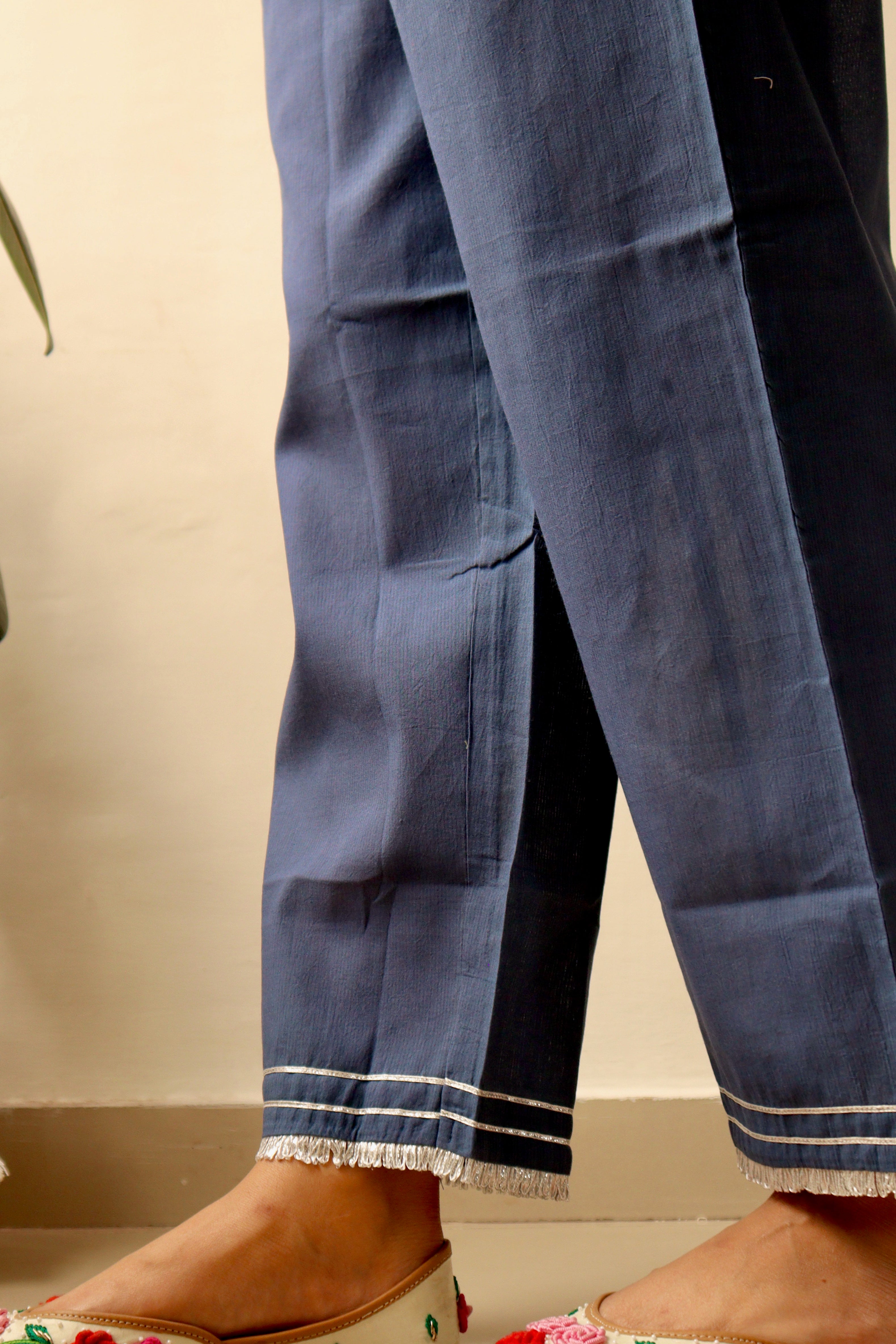 NAVY BLUE GOTA COTTON DOBBY WIDE LEG PANTS