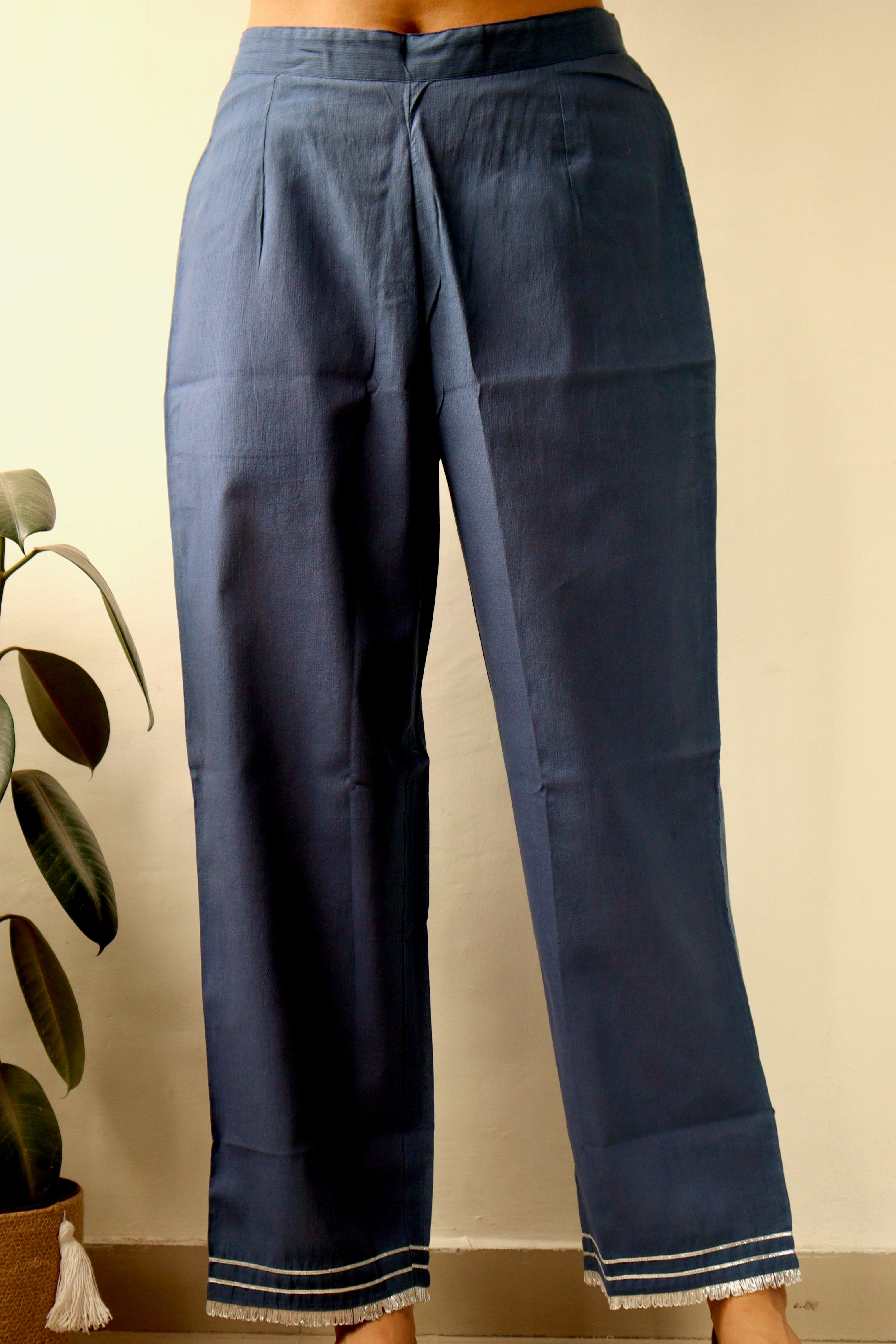 NAVY BLUE GOTA COTTON DOBBY WIDE LEG PANTS