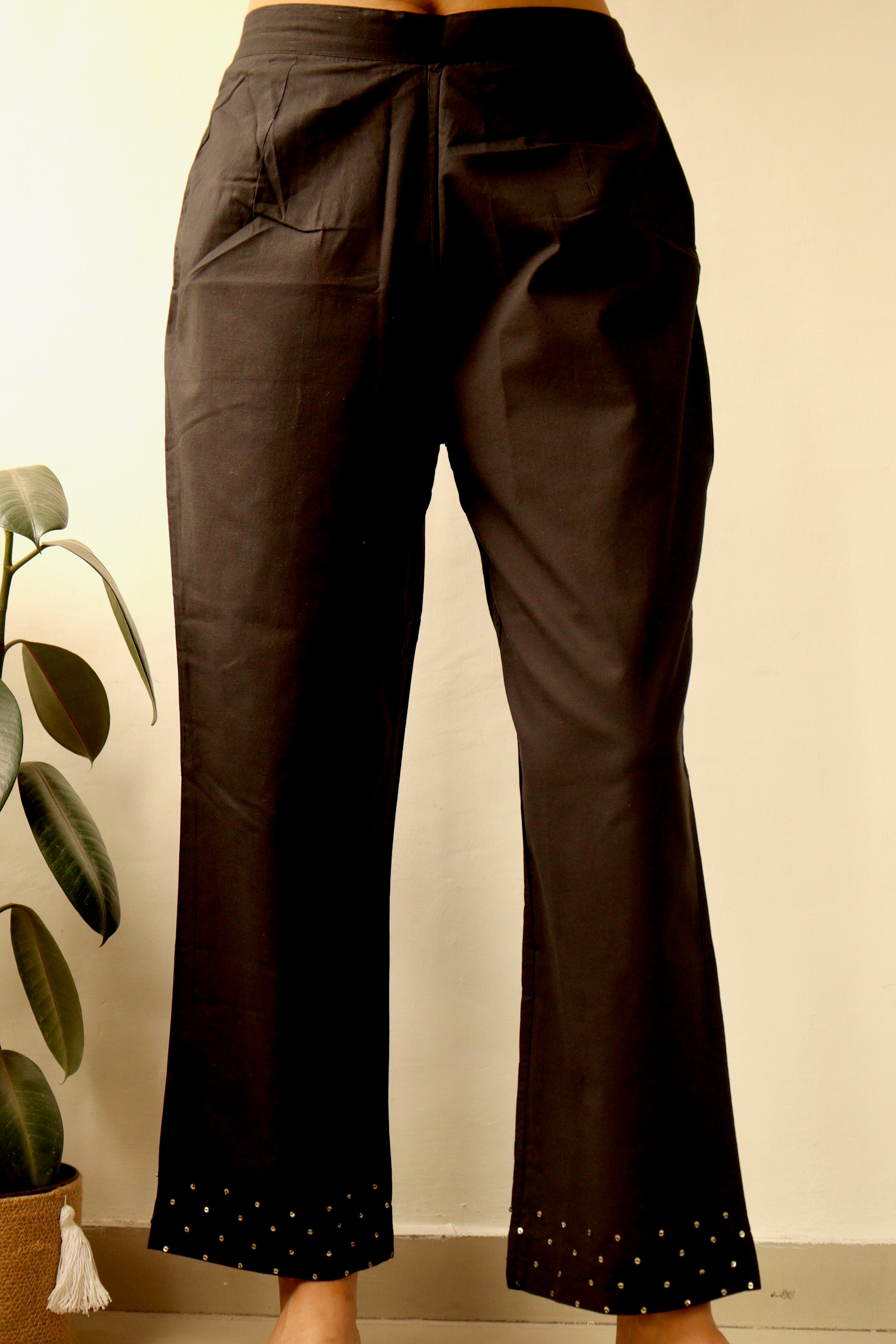 ASH BLACK SEQUIN COTTON SLIM FIT PANTS