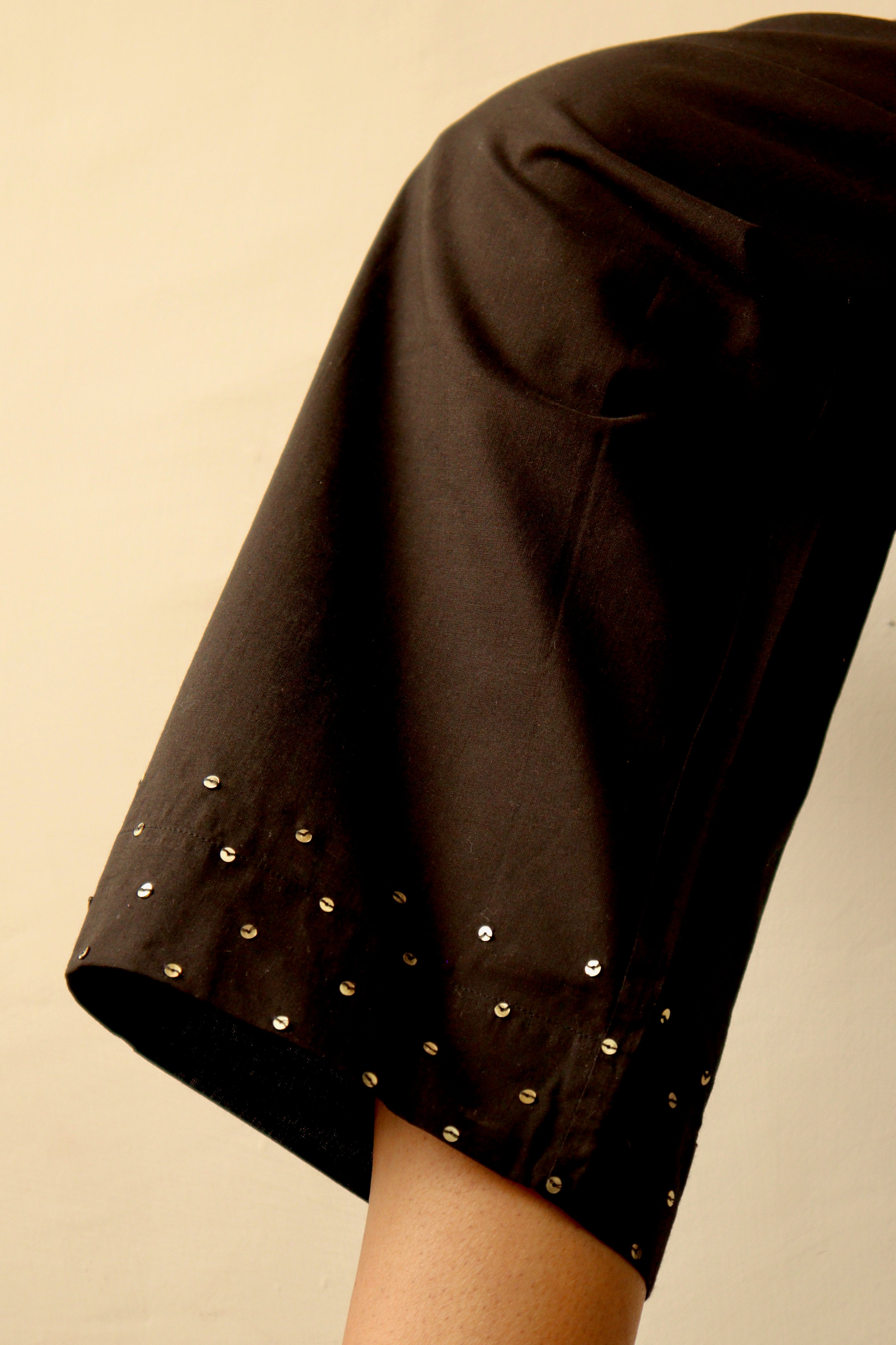 ASH BLACK SEQUIN COTTON SLIM FIT PANTS