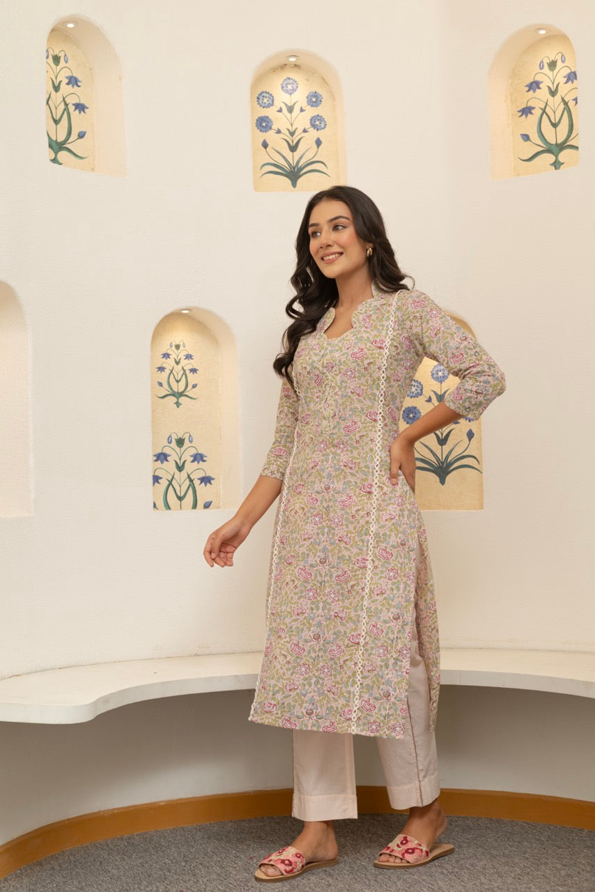 CRENEL ROSE COTTON KURTA SET