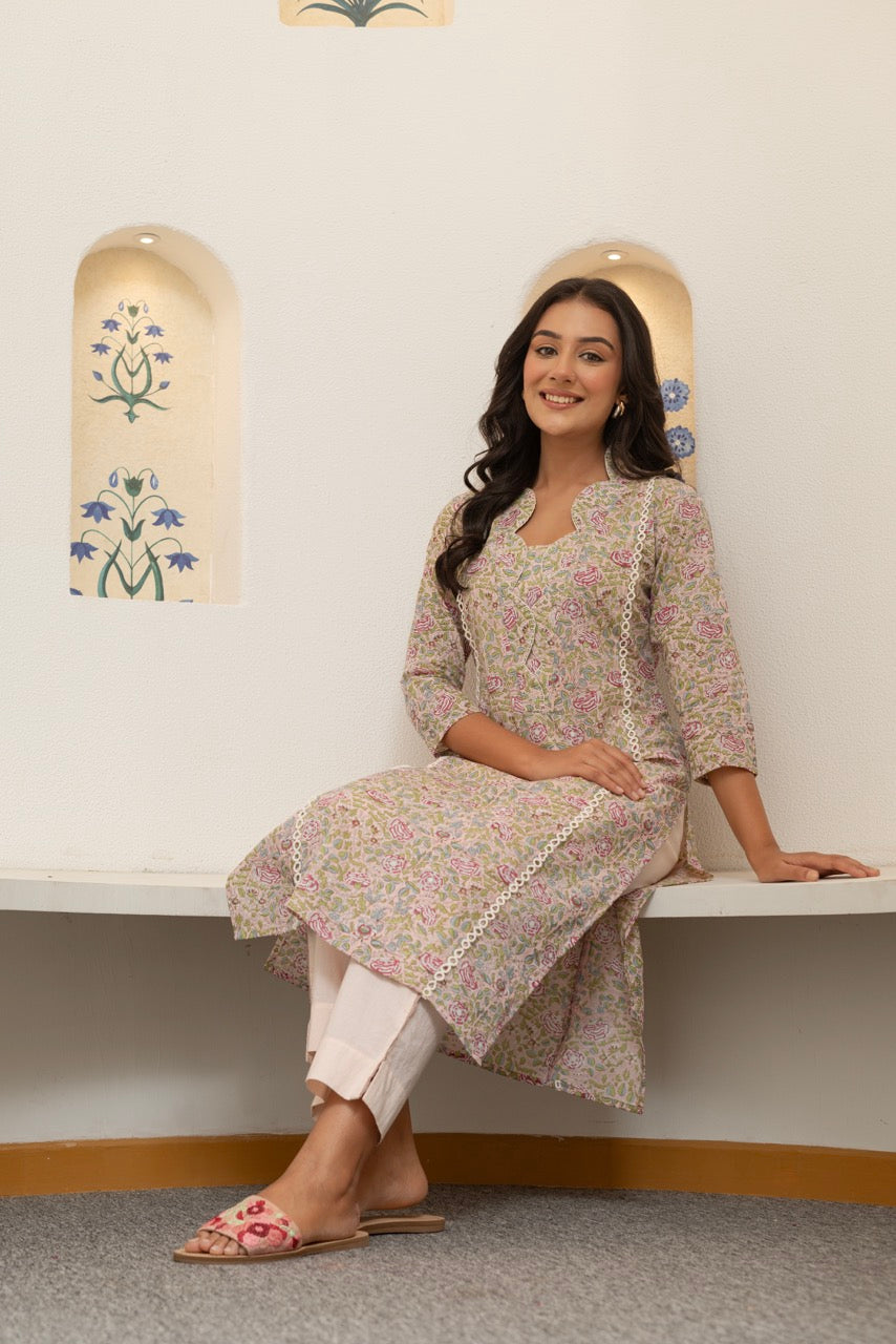 CRENEL ROSE PRINTED COTTON KURTA