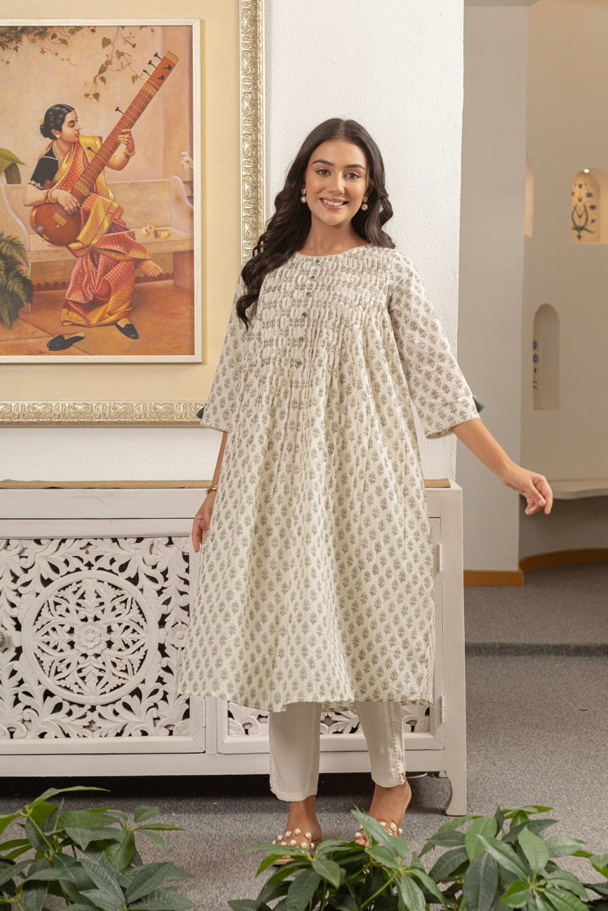 IVORY MEADOW PRINTED COTTON KURTA