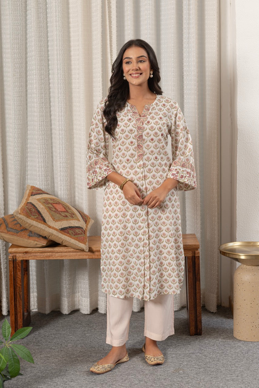 ROSE FLORET COTTON KURTA SET