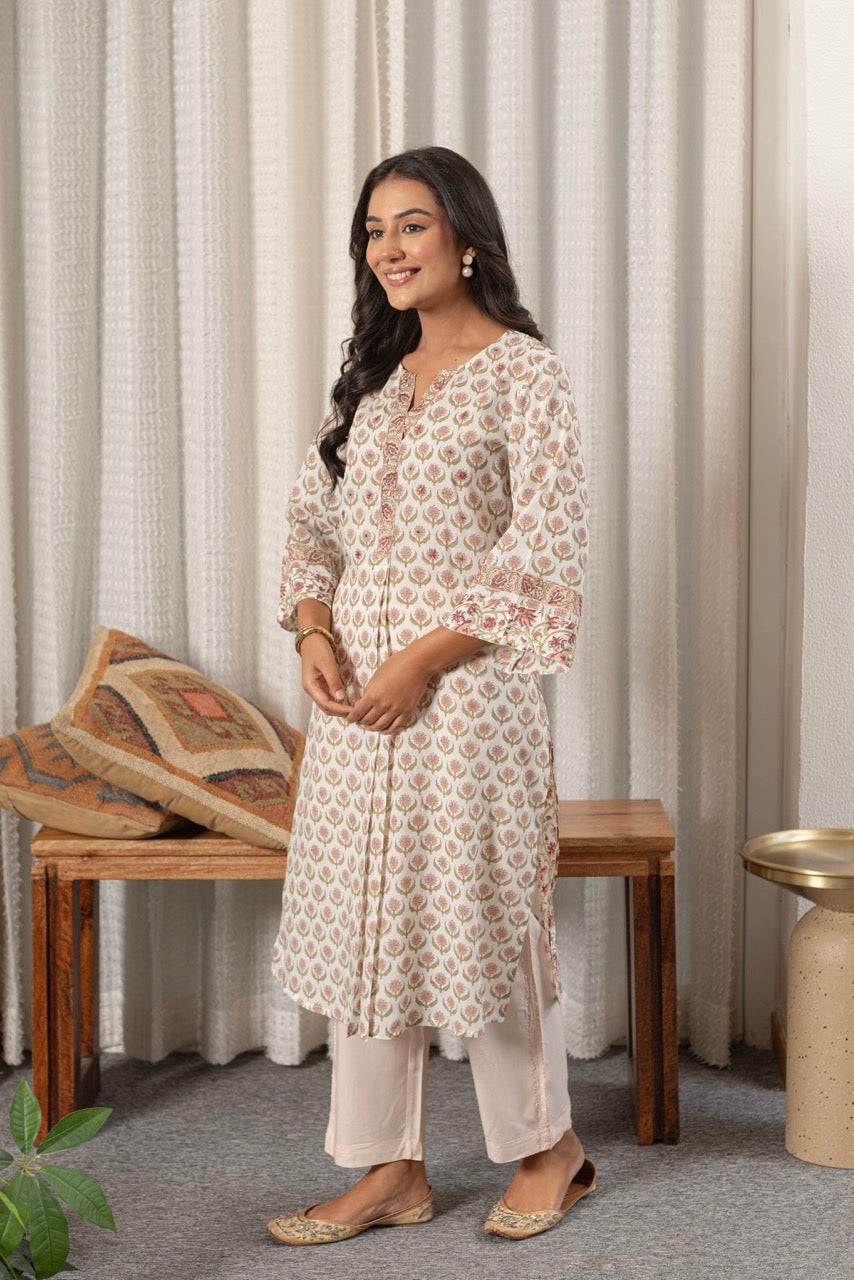 ROSE FLORET PRINTED COTTON KURTA