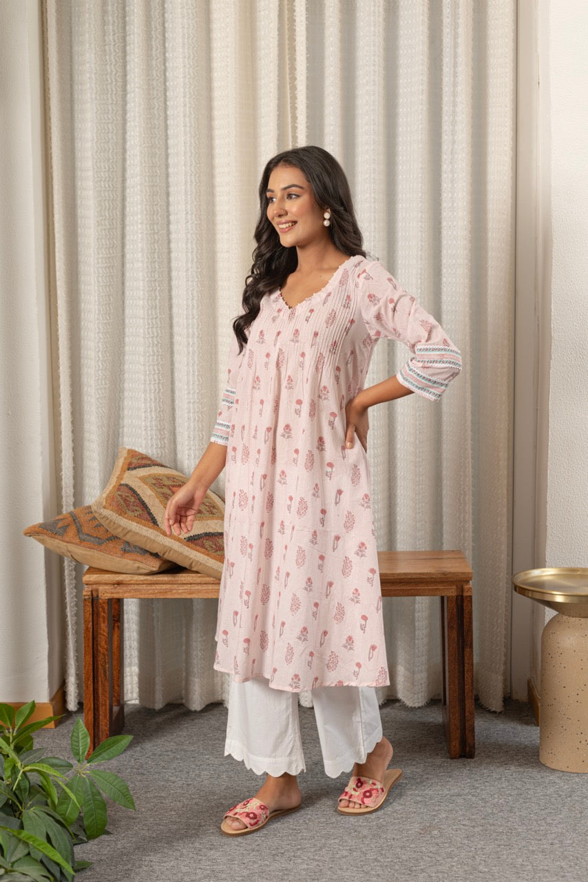 FLAMINGO PINK COTTON KURTA SET