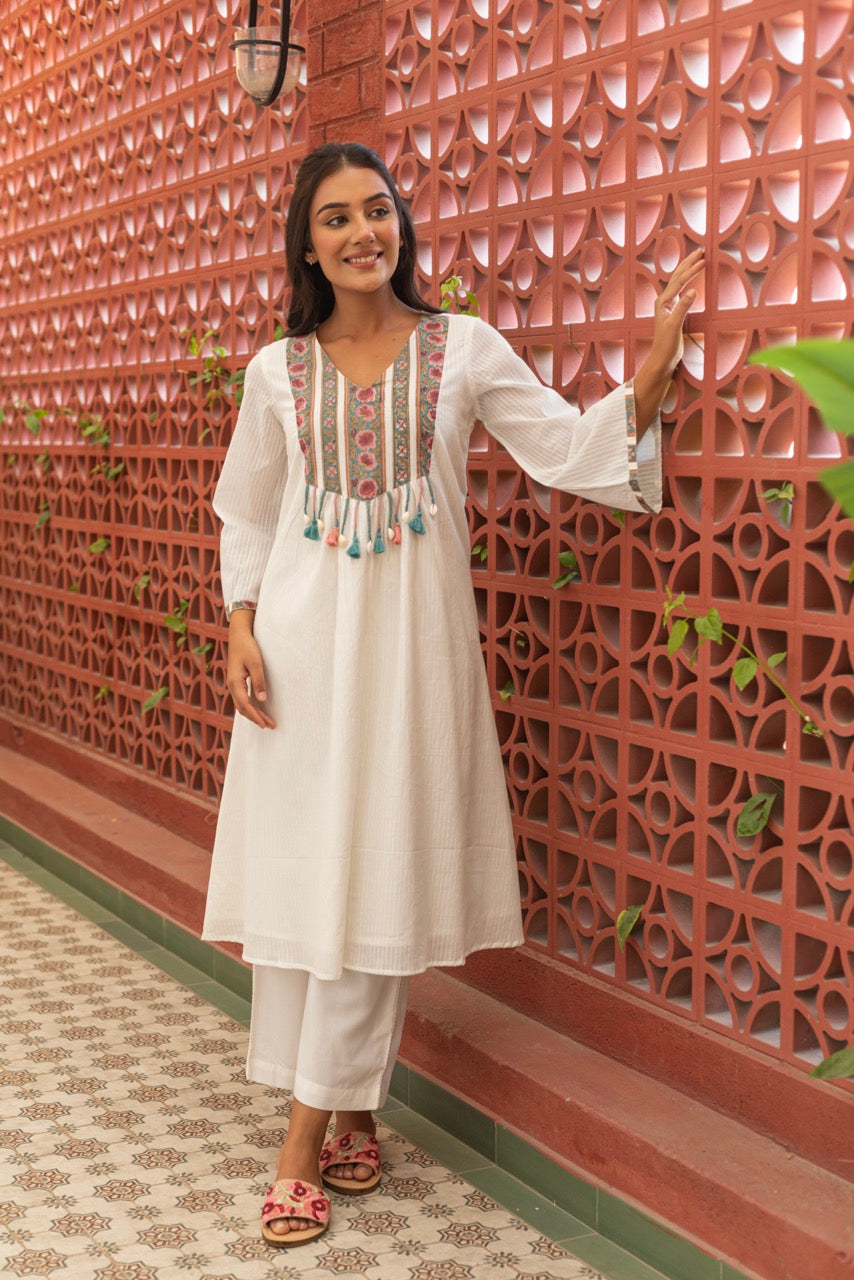 DOVE WHITE COTTON KURTA SET