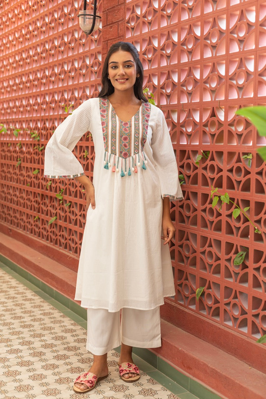 DOVE WHITE COTTON KURTA