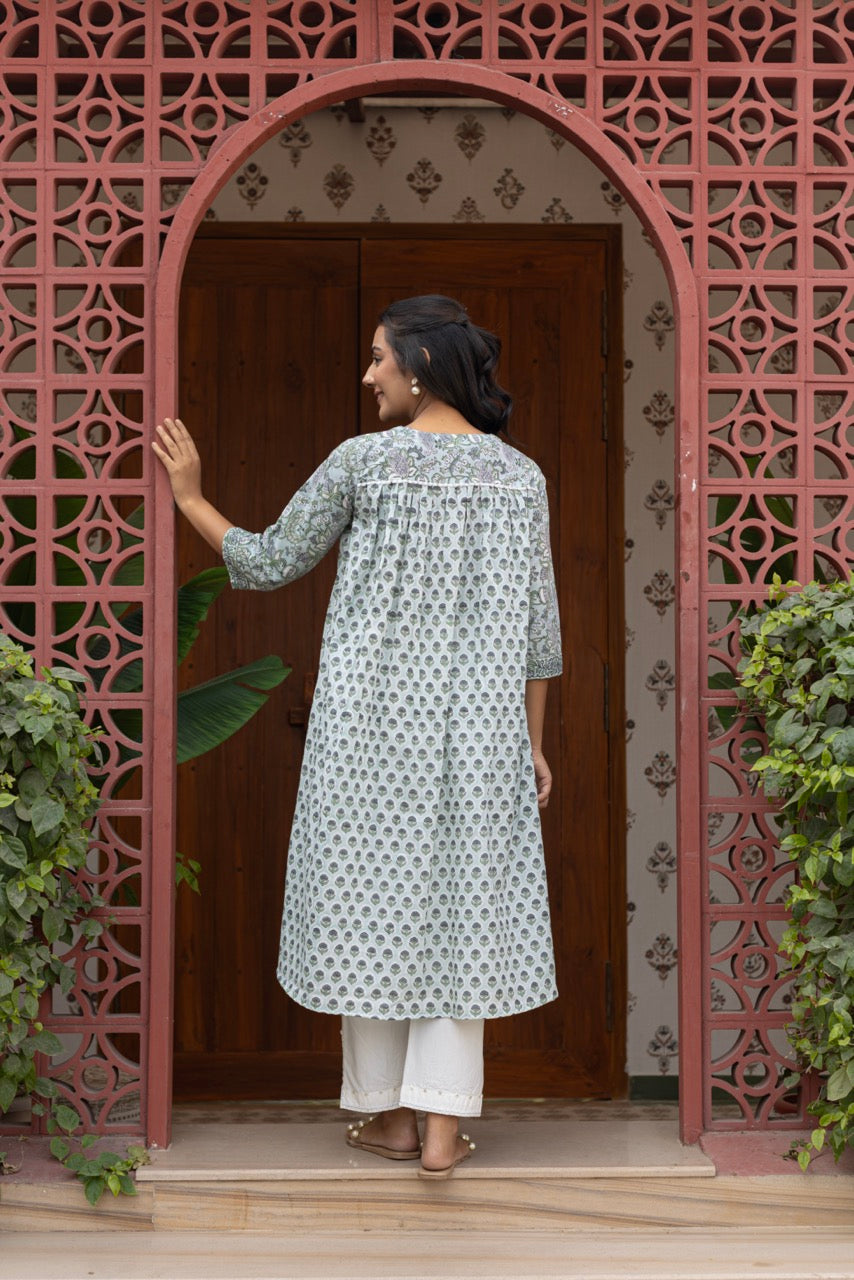 AQUA ALLURE PRINTED COTTON KURTA