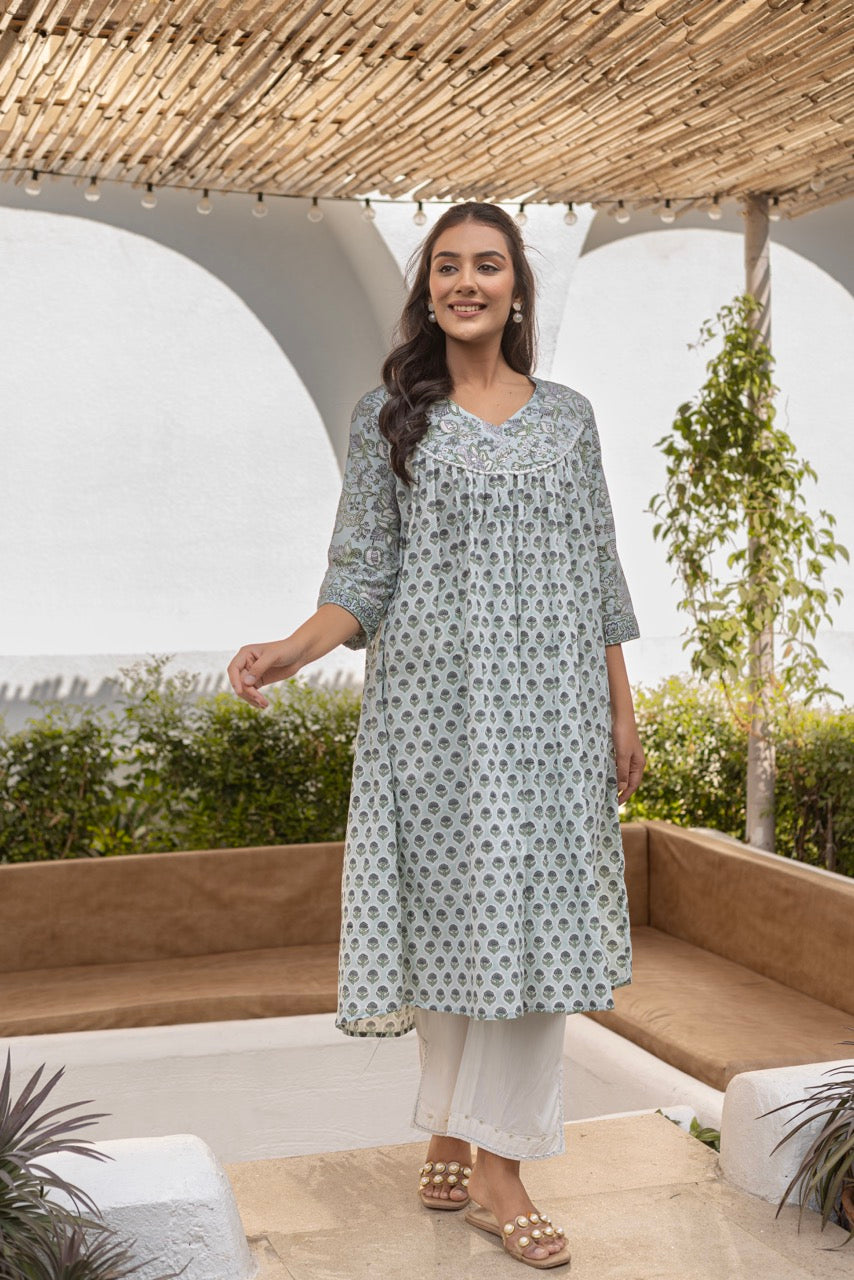 AQUA ALLURE PRINTED COTTON KURTA