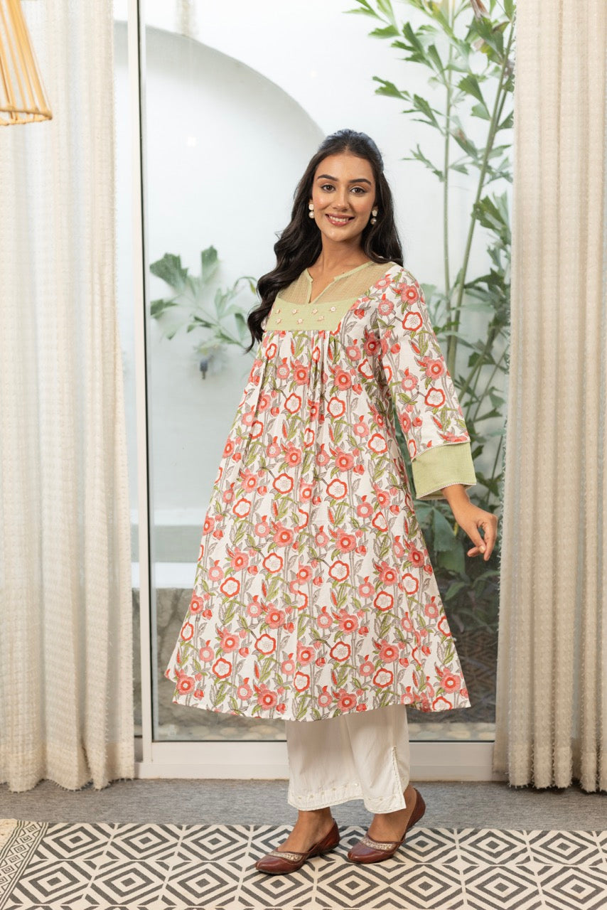 WISTERIA FLORAL COTTON PRINTED KURTA