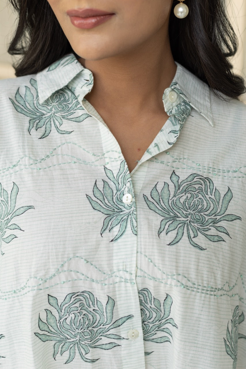 SEASIDE GREEN PRINTED COTTON SHIRT