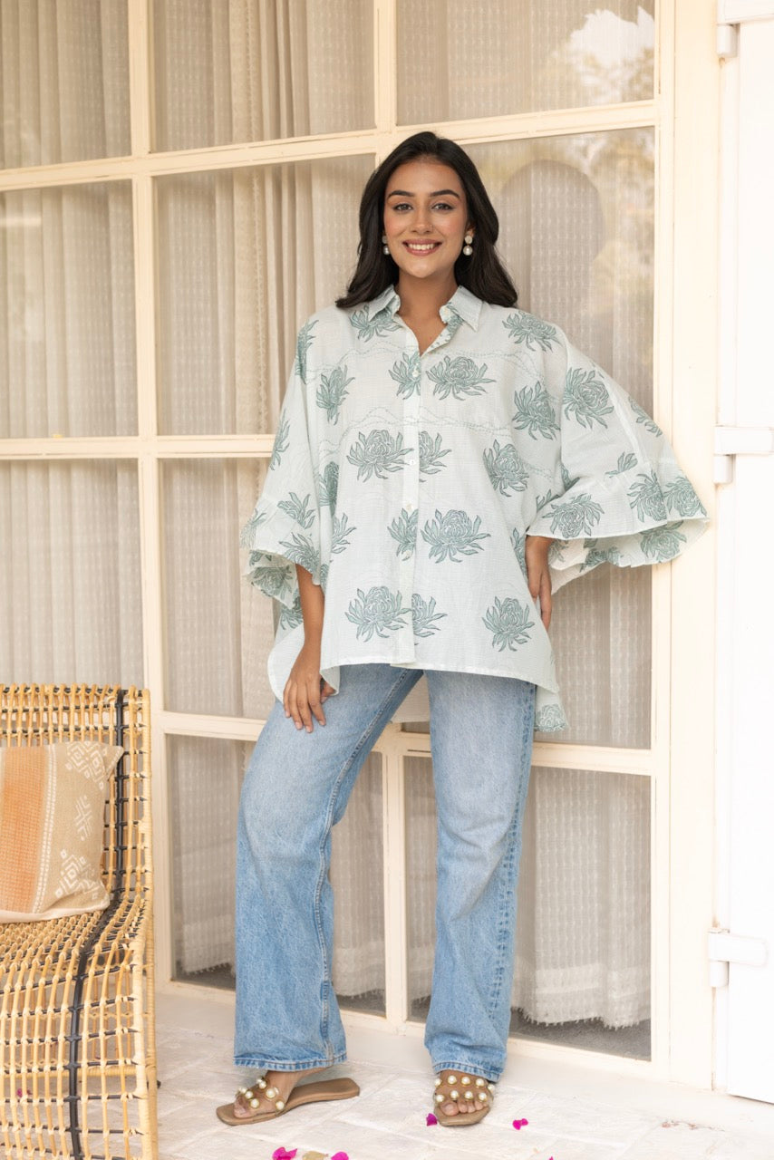 SEASIDE GREEN PRINTED COTTON SHIRT