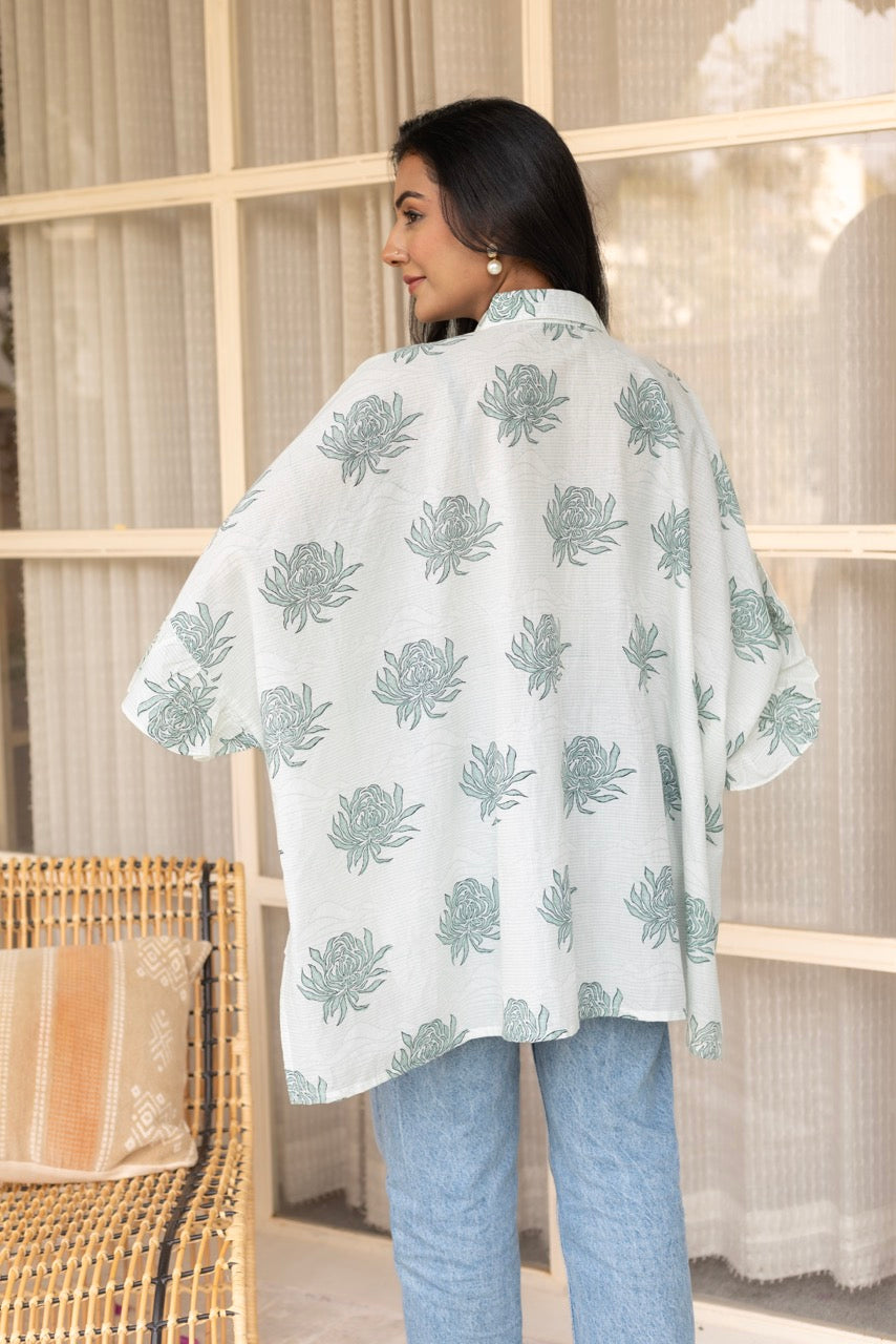 SEASIDE GREEN PRINTED COTTON SHIRT