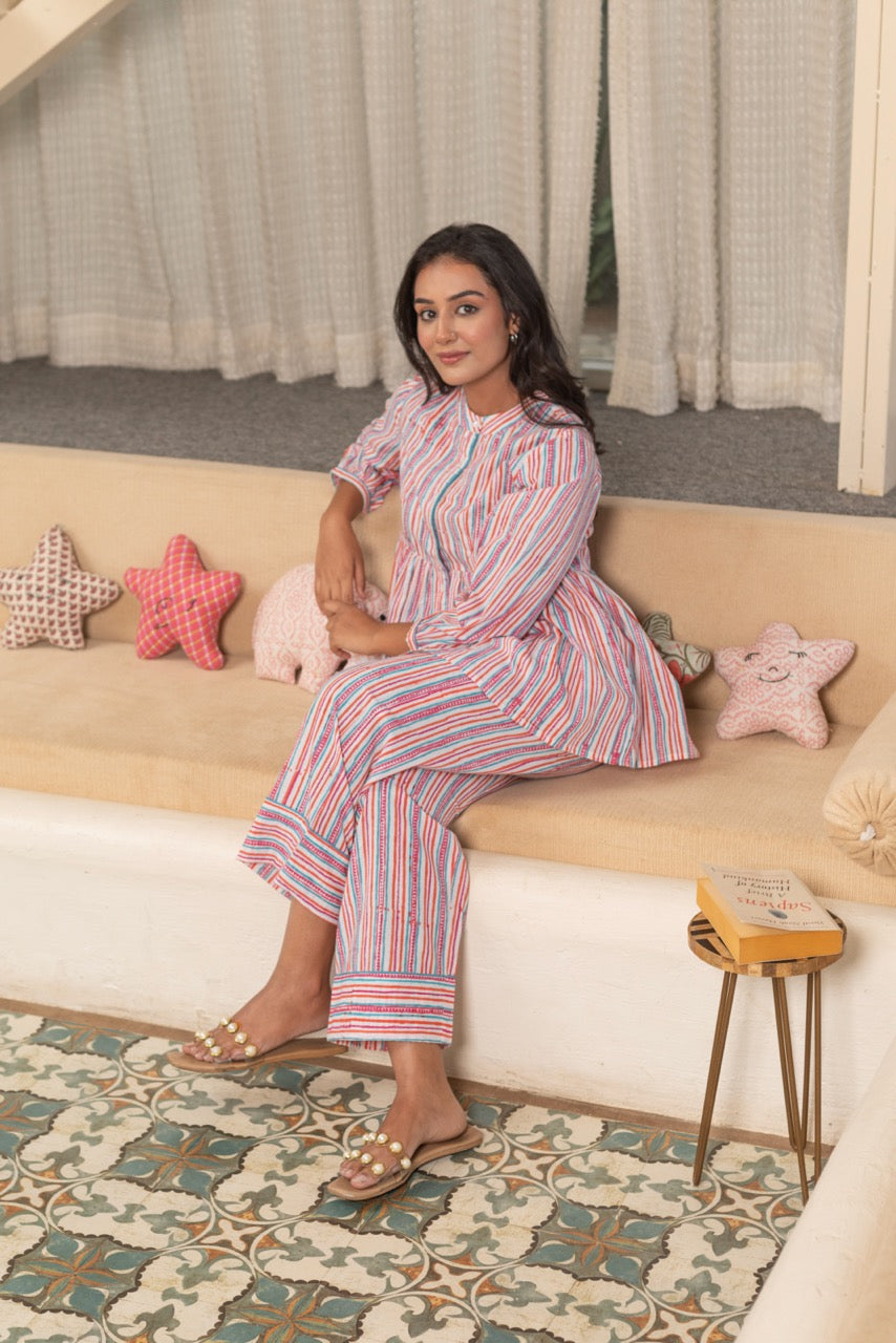 COZY CORALS COTTON PRINTED LOUNGE SET