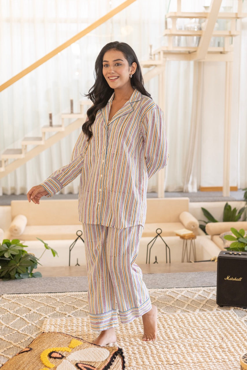 STRIPY SNUGGLE COTTON LOUNGE SHIRT