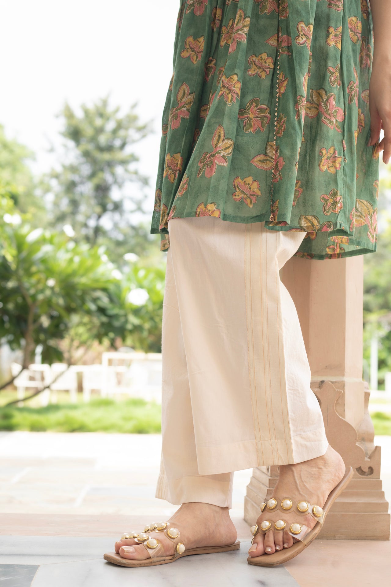 FARAH GREEN CHANDHERI KURTA