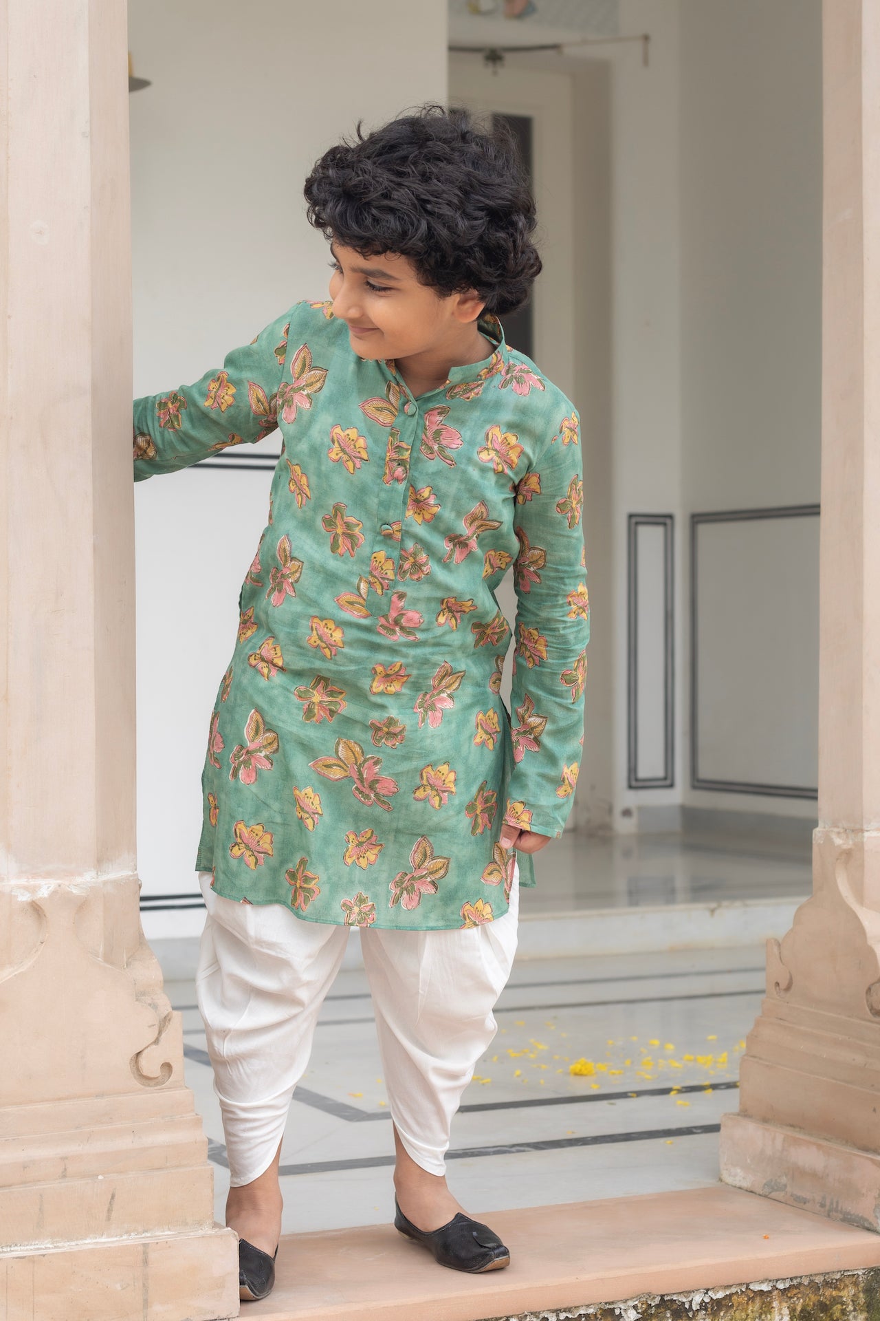 PETAL POP COTTON GREEN KURTA SET