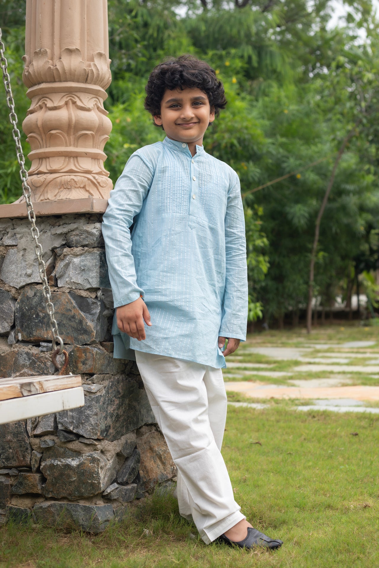 OINK BABY BLUE LUREX KURTA SET