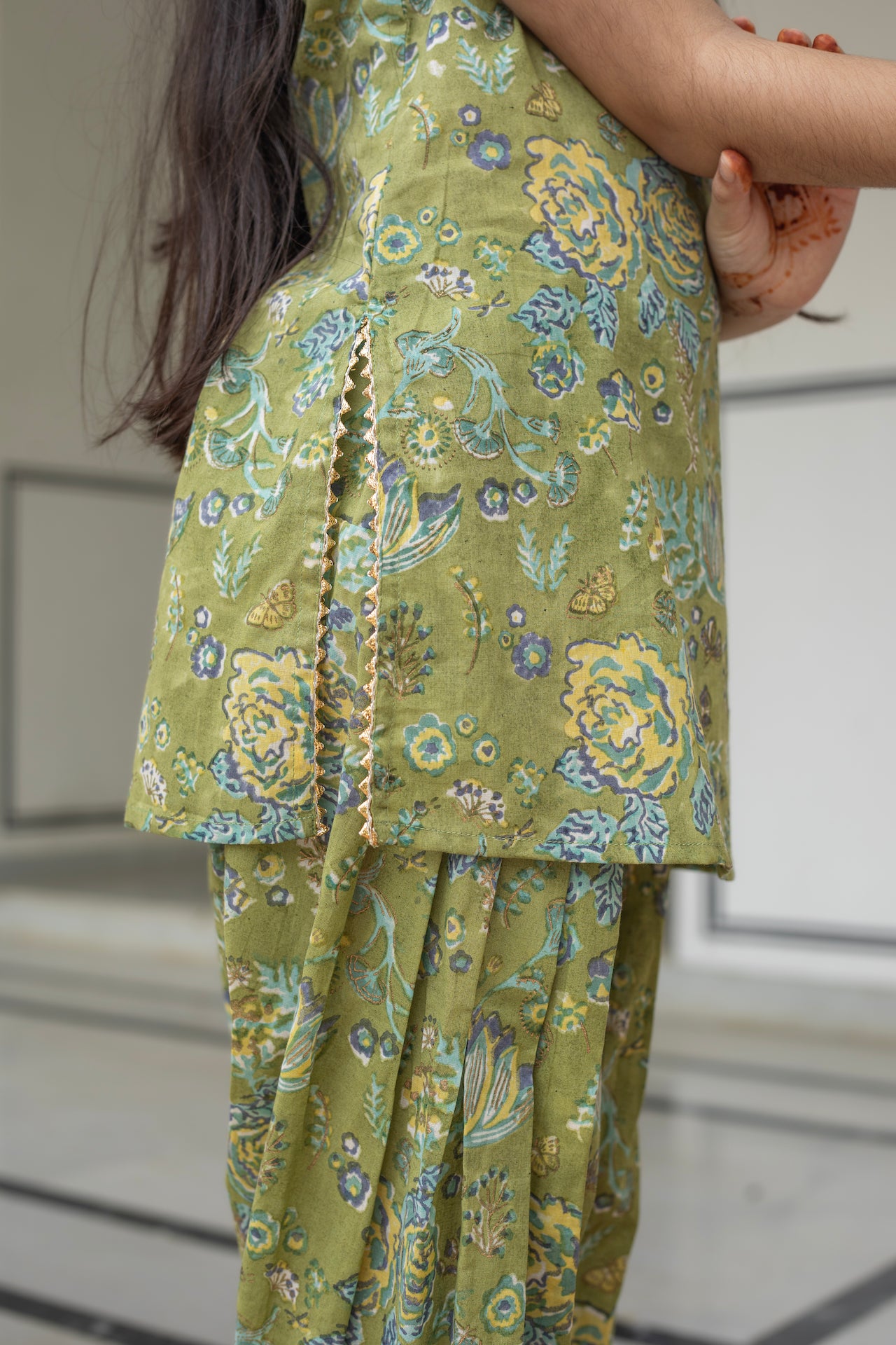 TINKERBELL GREEN COTTON FLORAL SALWAR SUIT SET