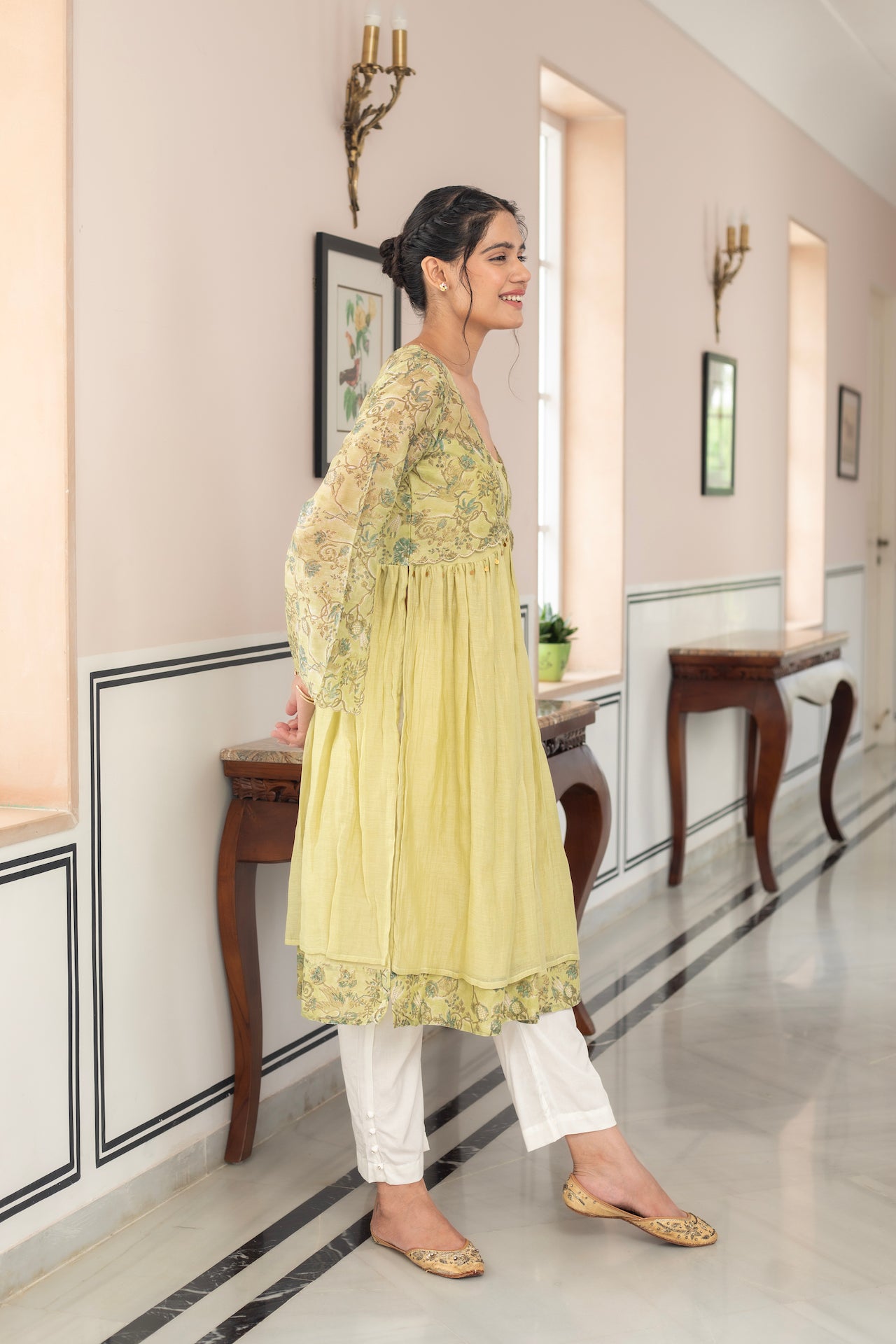 AIRA LIME GREEN CHANDHERI KURTA