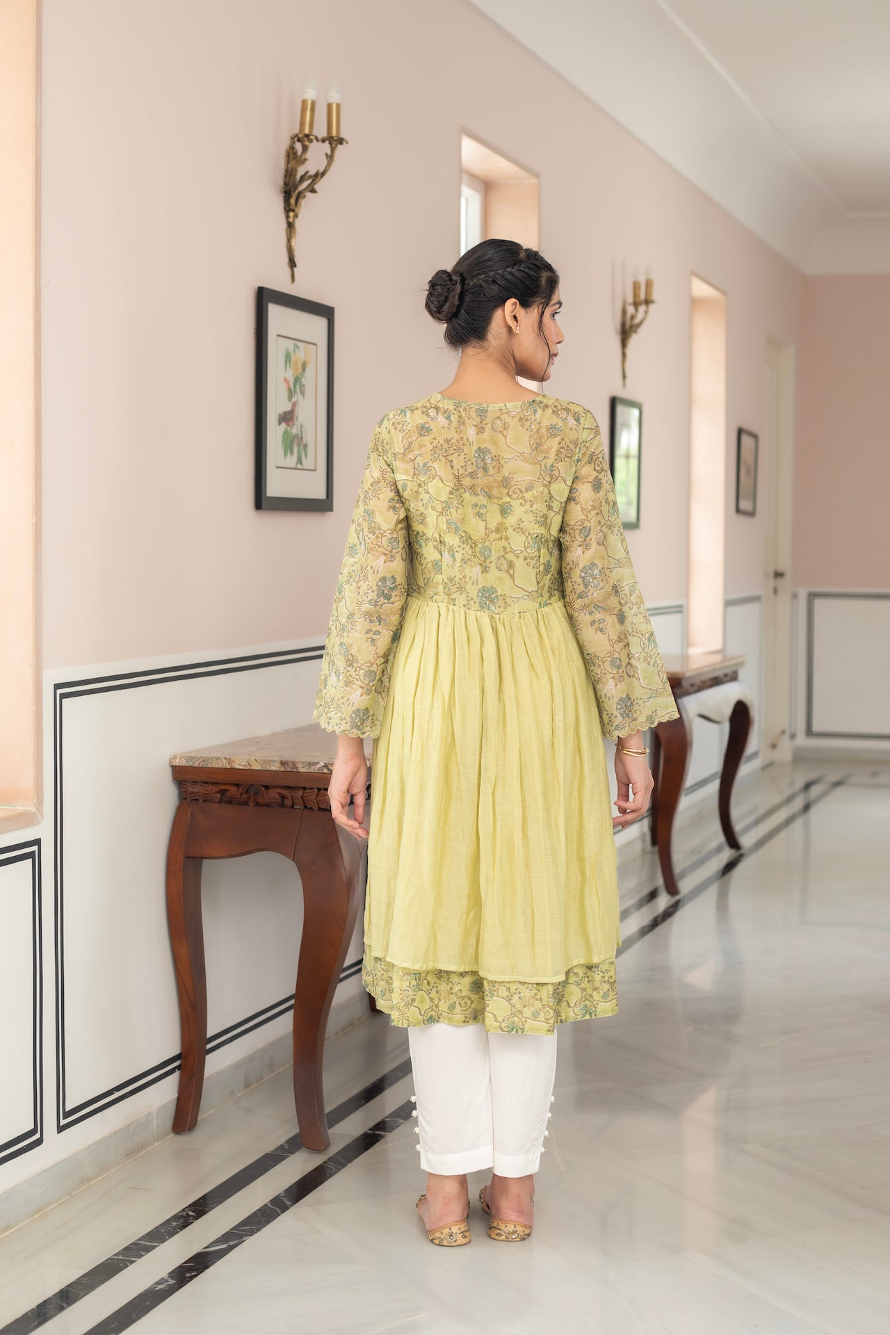 AIRA LIME GREEN CHANDHERI KURTA