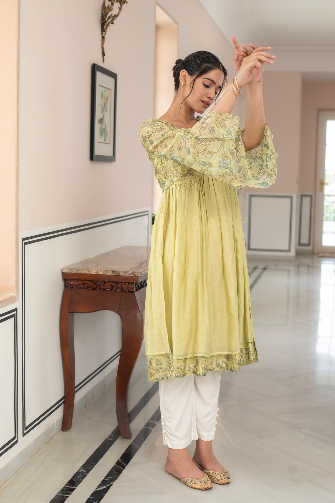 AIRA LIME GREEN CHANDHERI KURTA