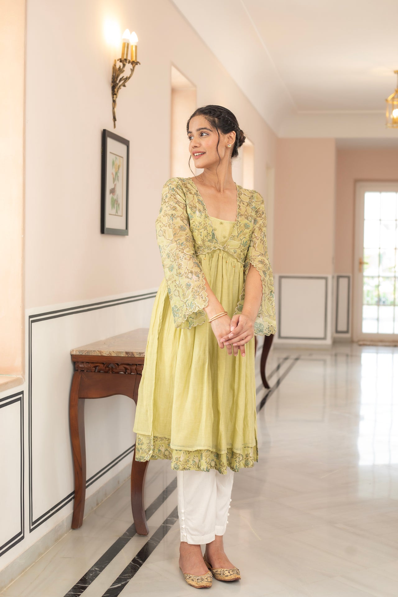 AIRA LIME GREEN CHANDHERI KURTA