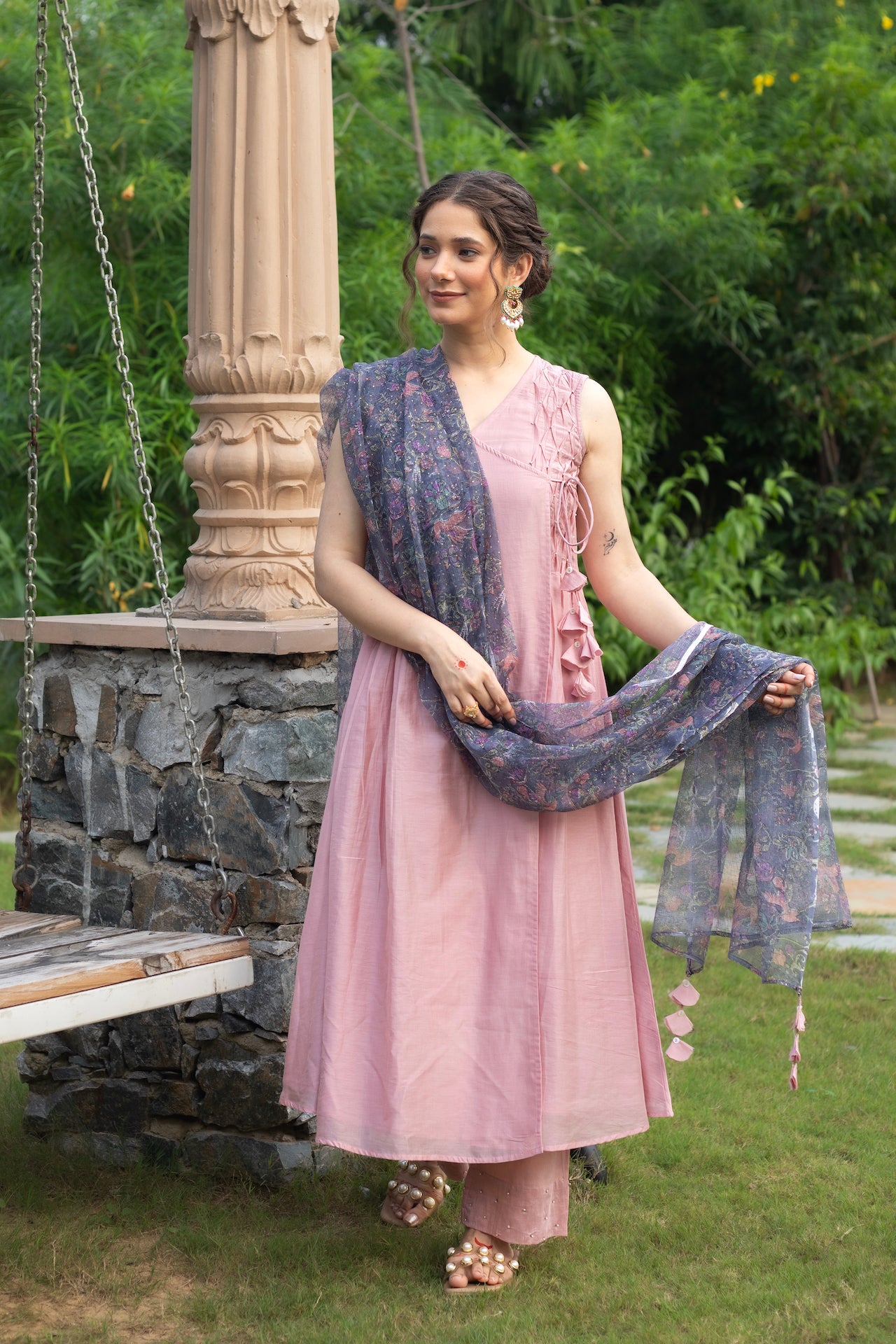 MEHER PINK CHANDHERI ANGRAKHA KURTA SET