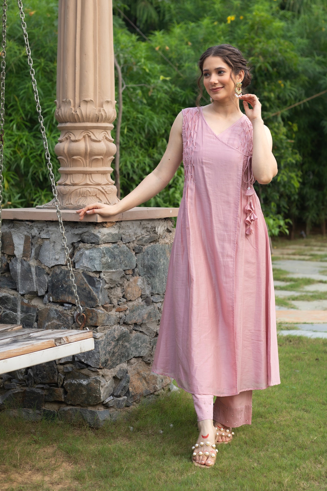 MEHER PINK CHANDHERI ANGRAKHA KURTA