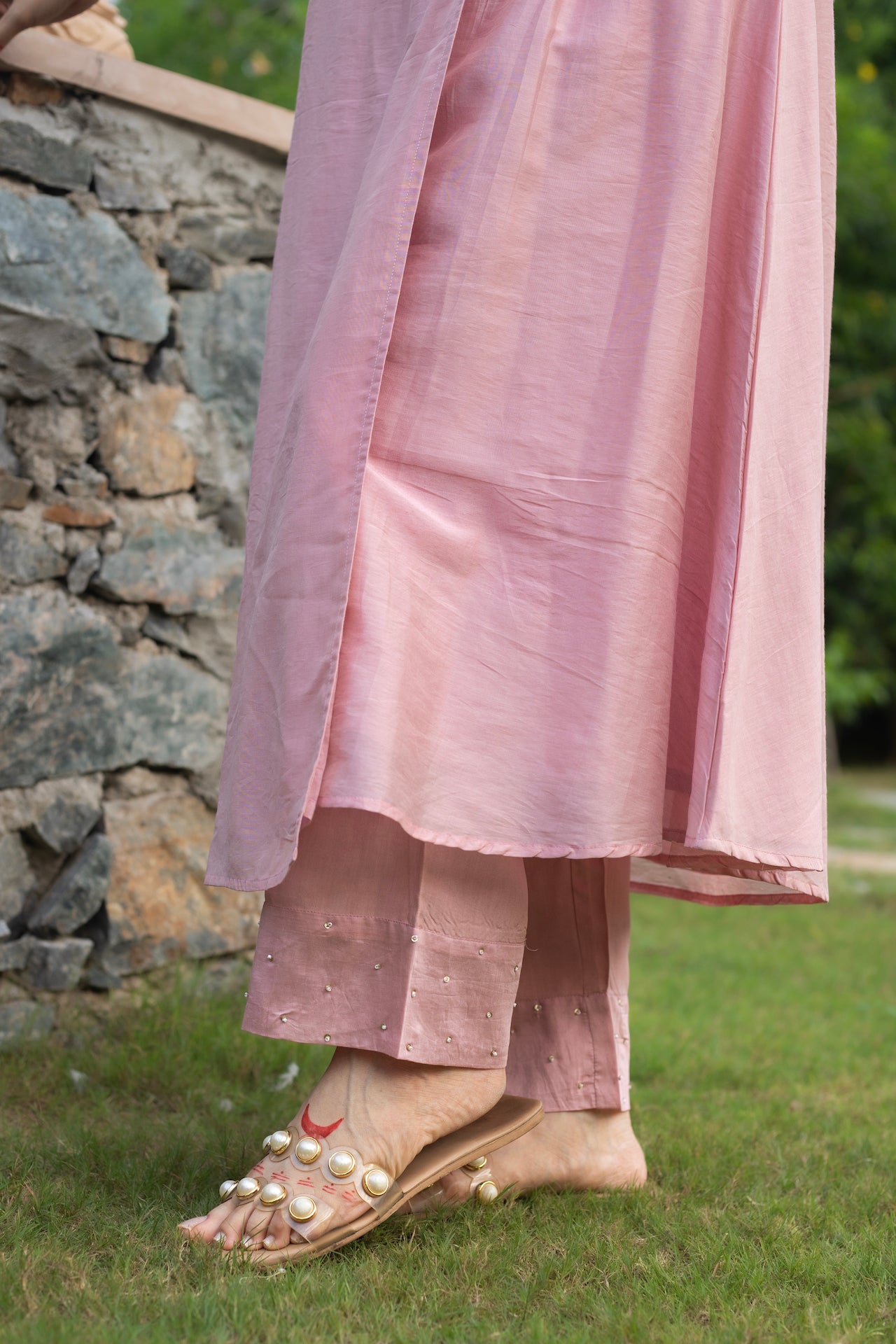 MEHER PINK CHANDHERI ANGRAKHA KURTA SET