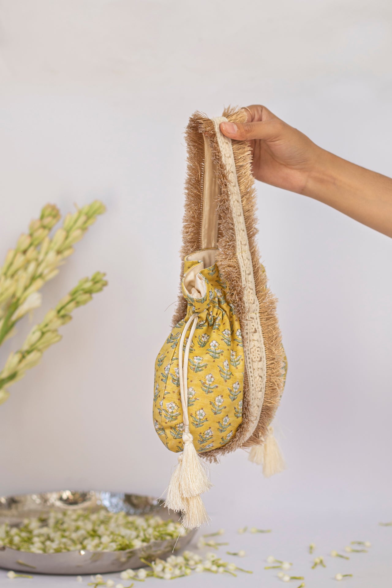 DAFFODIL LACED POTLI BAG