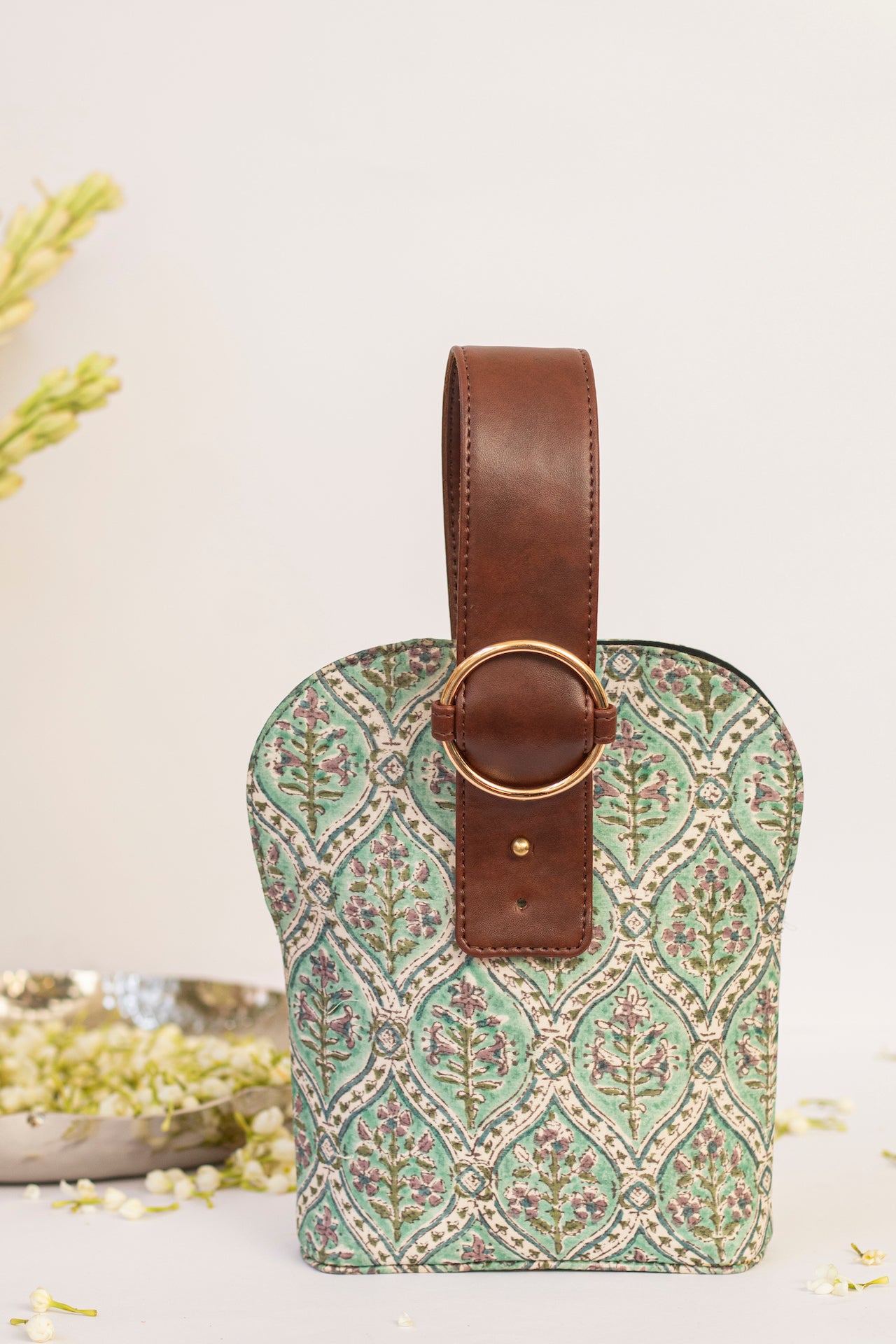 TEAL PRINTED WRIST BAG