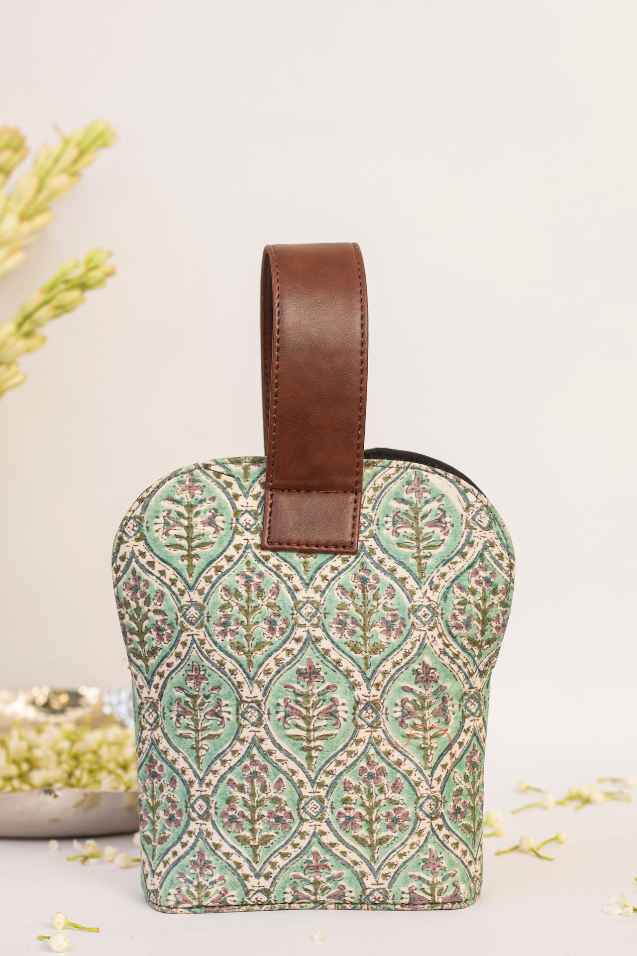 TEAL PRINTED WRIST BAG