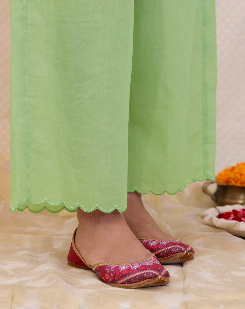 PISTA GREEN COTTON WIDE LEG PANTS