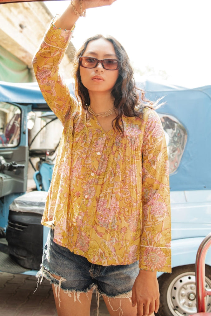 MARIGOLD FLORAL COTTON TOP