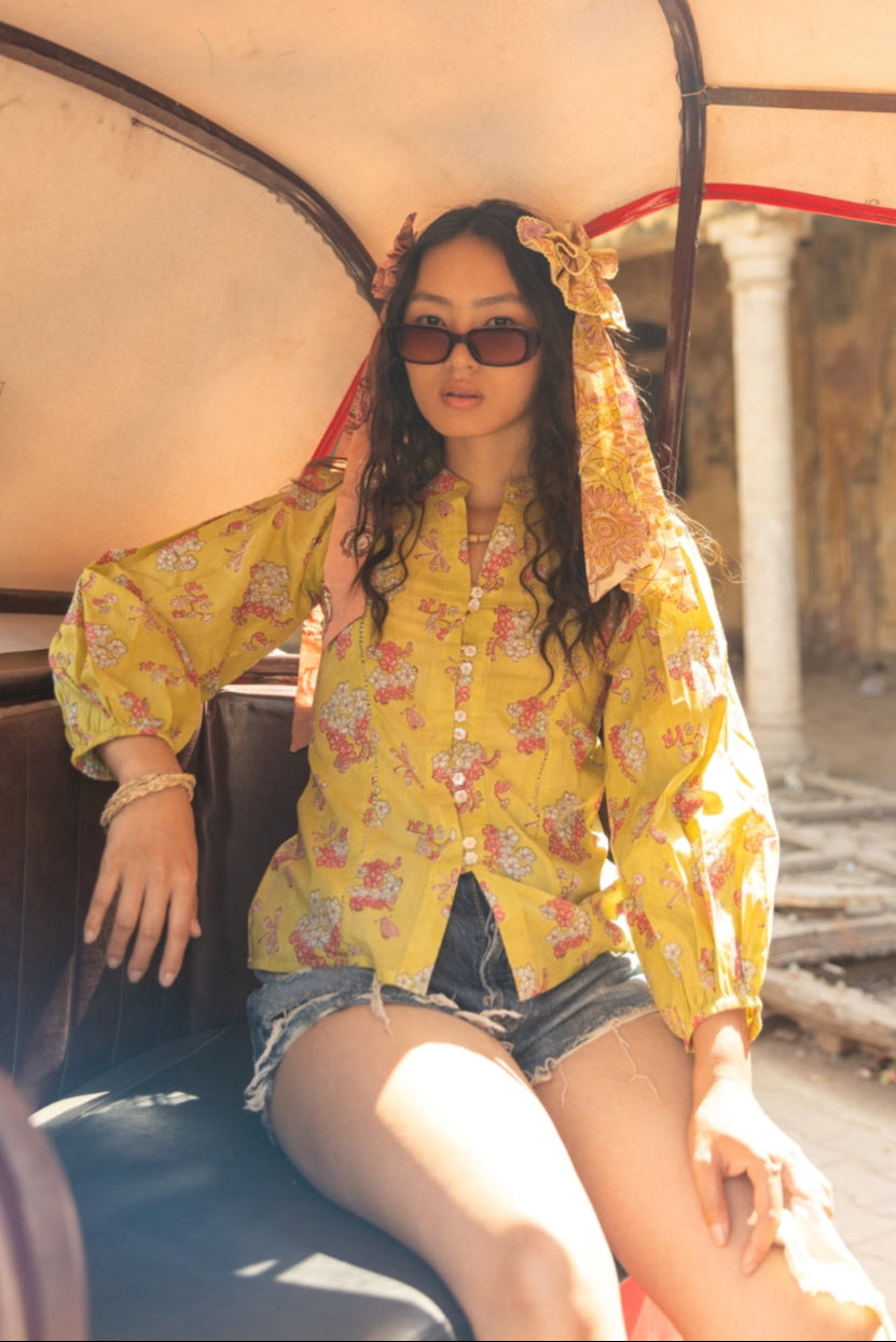 CRISP LIME FLORAL SHIRT