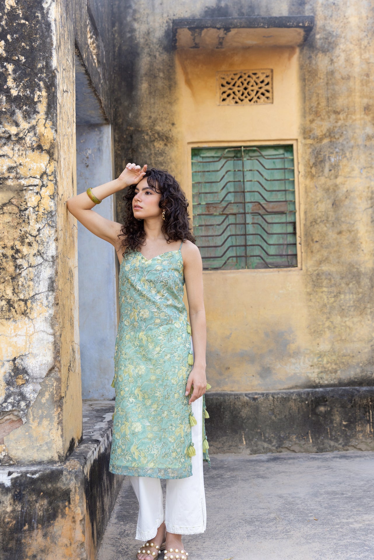 SUDHAYA SAGE CHANDERI KURTA SET