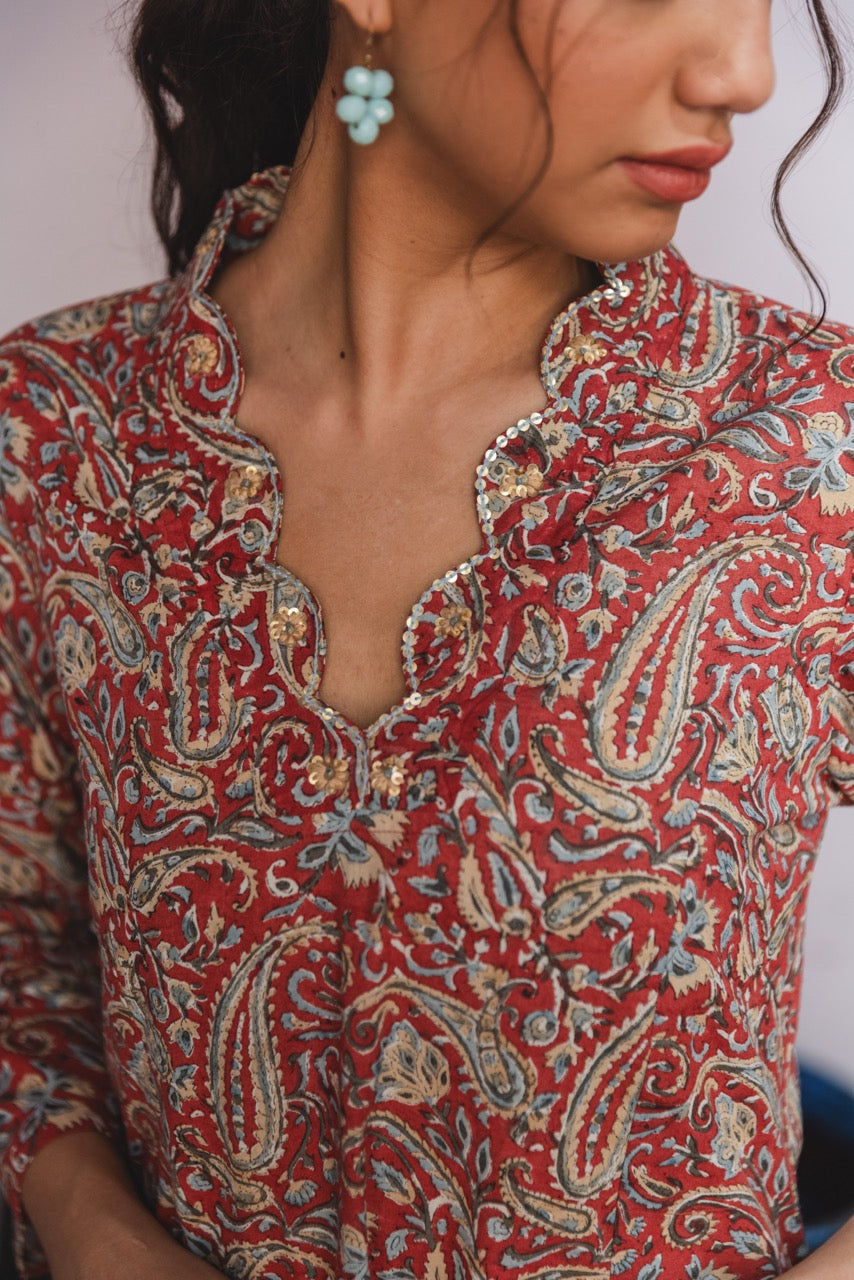 IRYA BURGUNDY COTTON KURTA SET