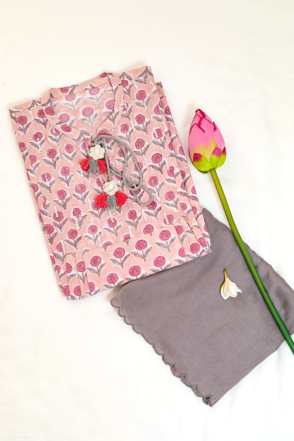 TENDER PEACH HAND SEQUINED KURTA