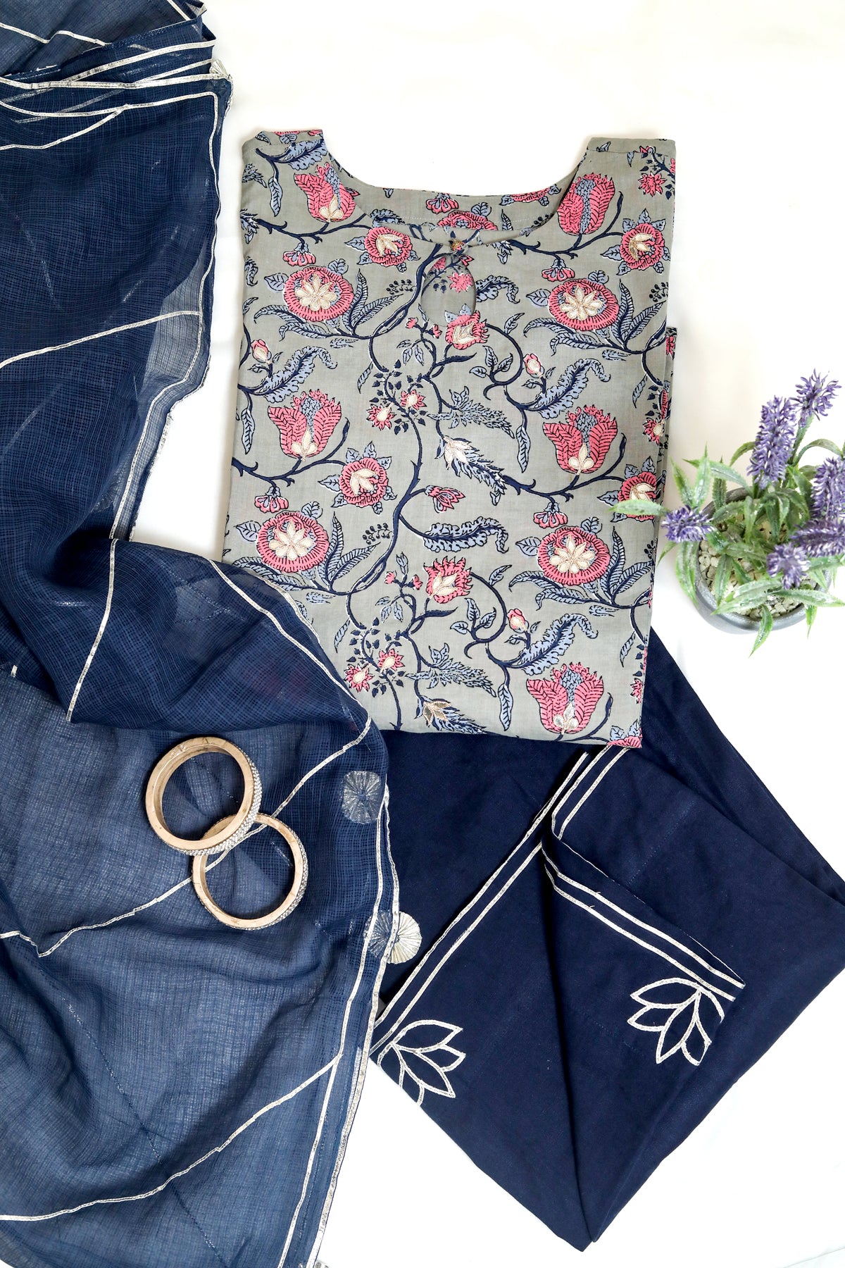 MADHUMATI GOTA PATTI KURTA- GREY