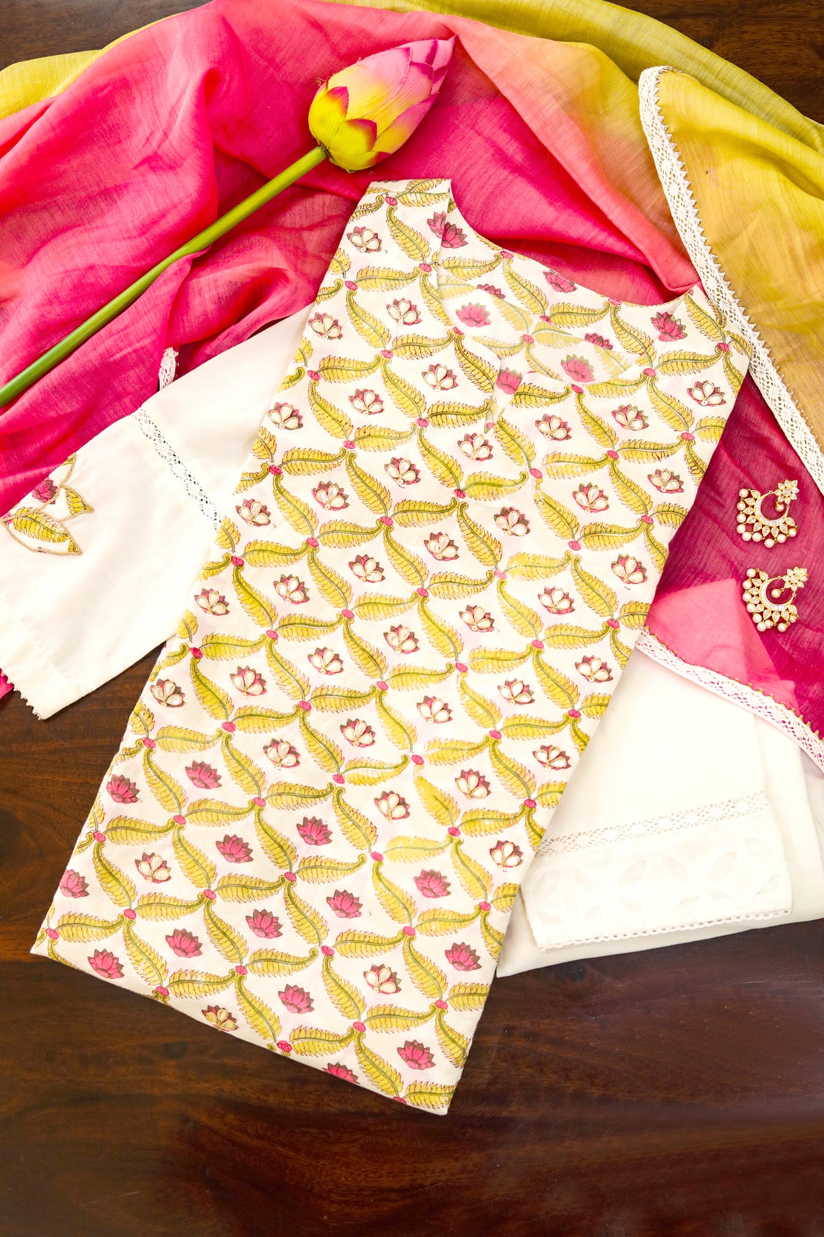 LOTUS PRINT SOFT YELLOW KURTA