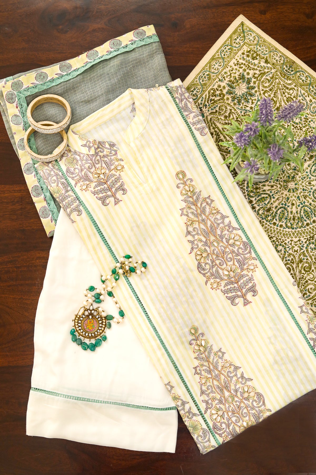 MISHRI GOTA PATTI KURTA - LIME