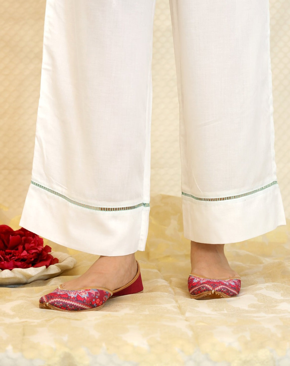 PEARL WHITE MINT LACE MODAL WIDE LEG PANTS