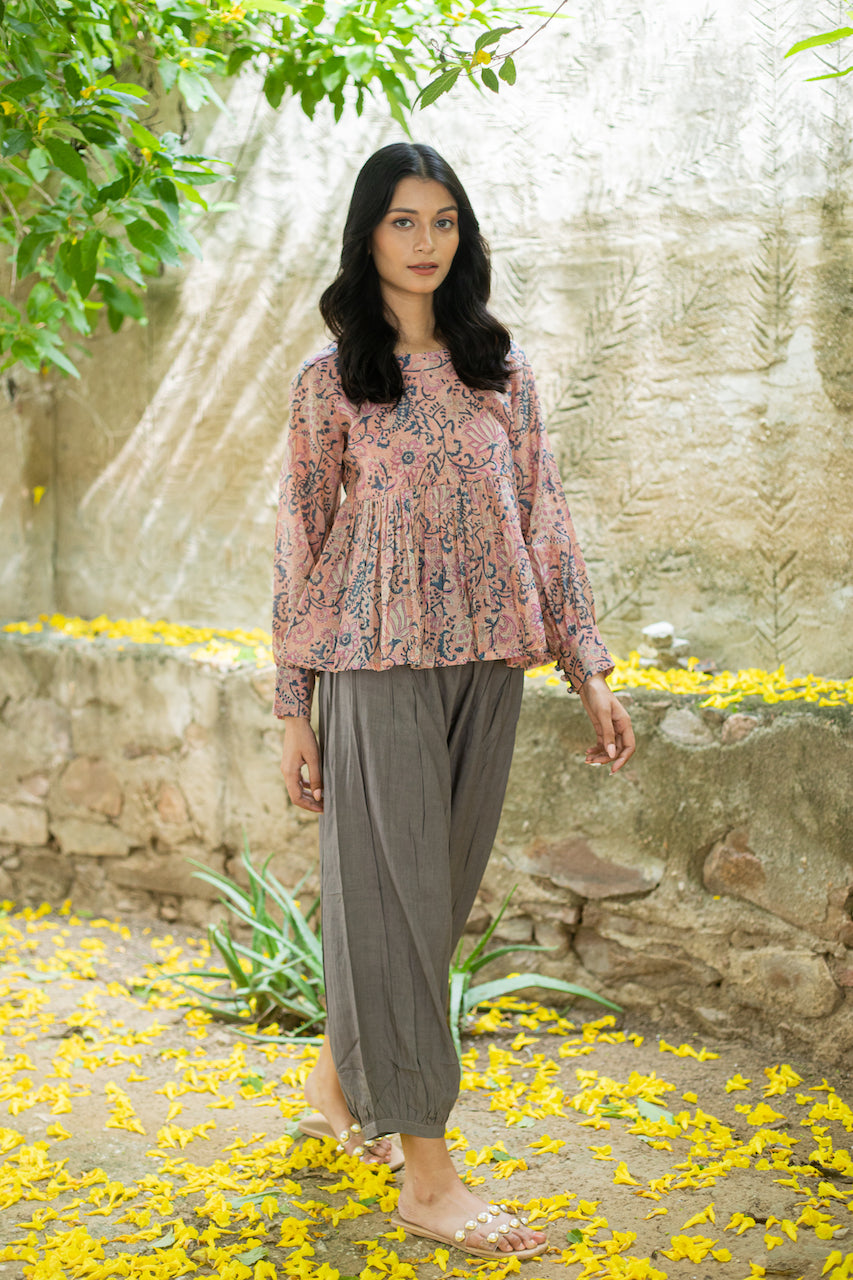 FLORAL RIBBON BUTTERFLY CHANDERI TOP