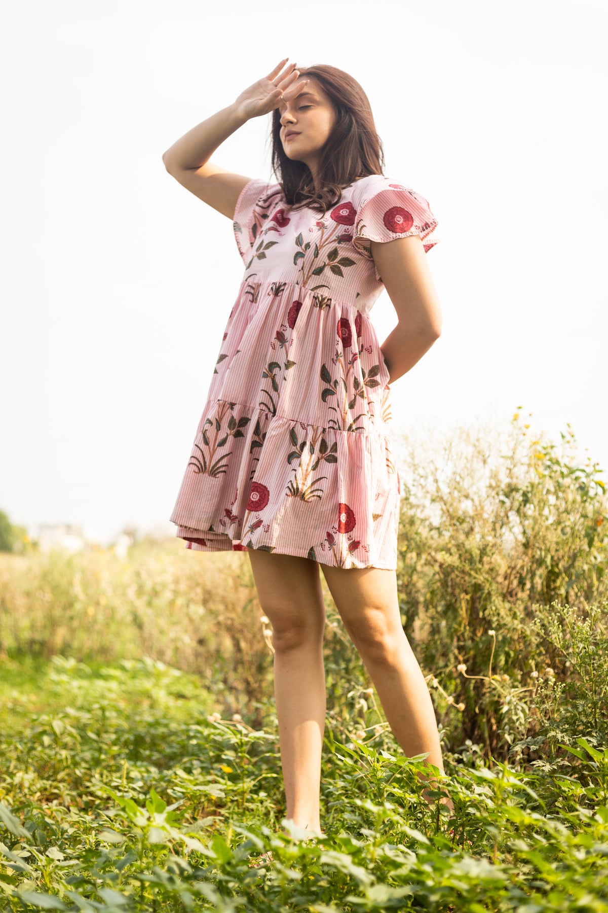 CORAL ALORA COTTON SHORT DRESS