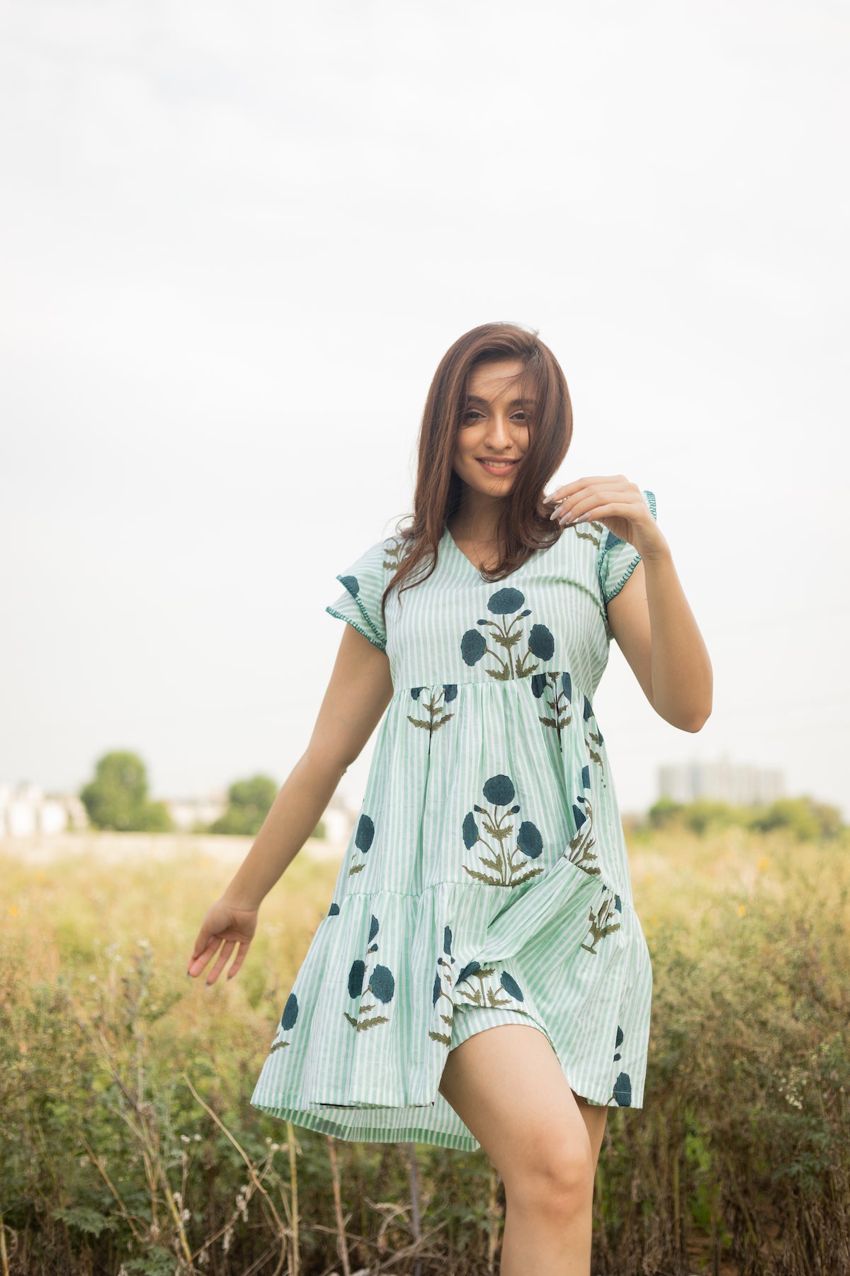 PISTACHIO ALORA COTTON SHORT DRESS